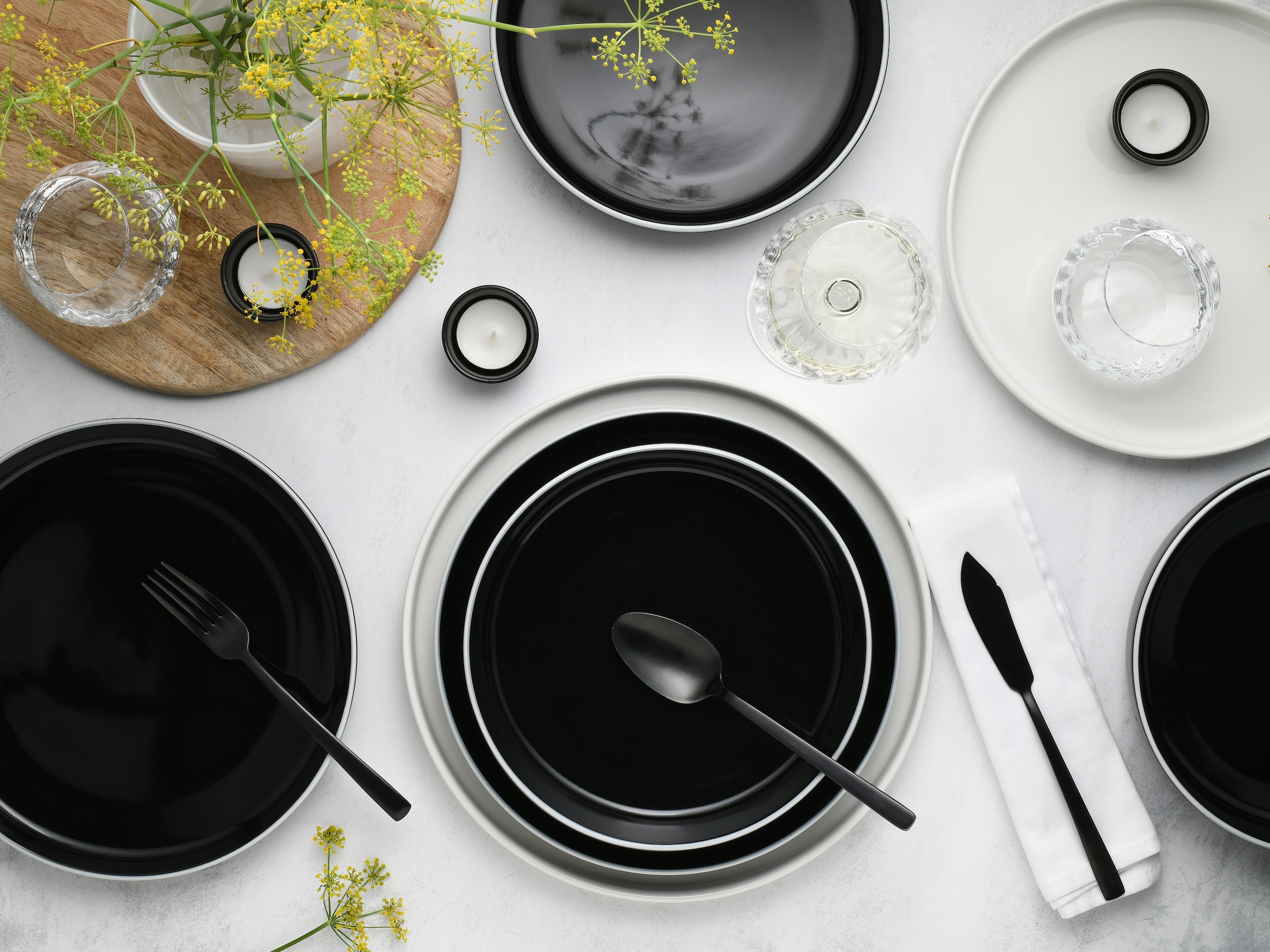 CreaTable Tafelservice »Nordic Gourmet, Service 12-tlg.« Minimalistisches Design, Glänzende Glasur, Nordische Ästhetik