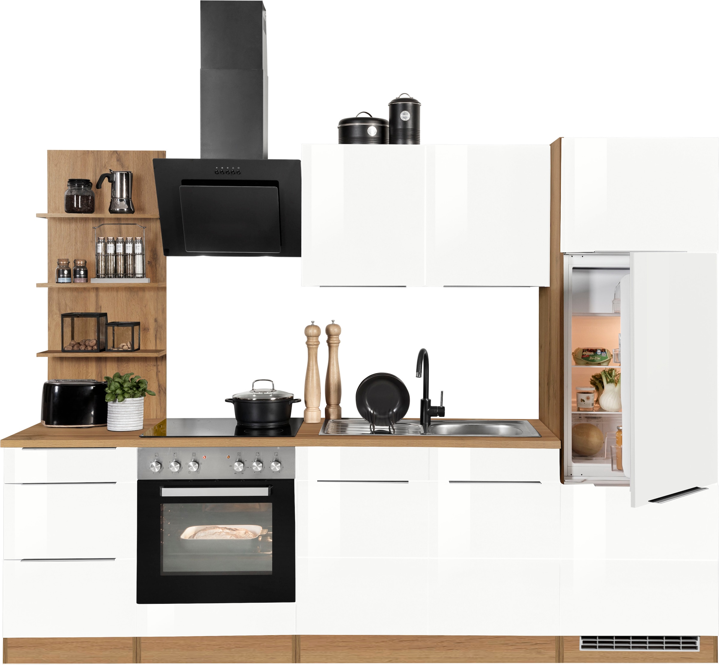 KOCHSTATION Küchenzeile "KS-Brindisi" Breite 270 cm, wahlweise mit E-Geräten, mit MDF-Fronten und Regal