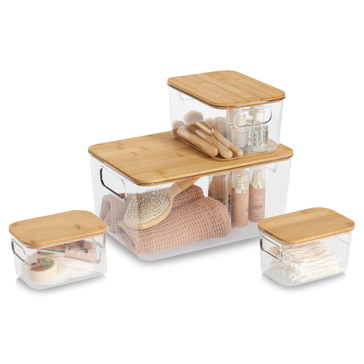 Zeller Present Aufbewahrungsbox »Aufbewahrungsboxen-Set, 4-tlg.« Kunststoff/Bambus, ca. 2x 14,5x10x9; 20x14x10,5; 31x22x15 cm