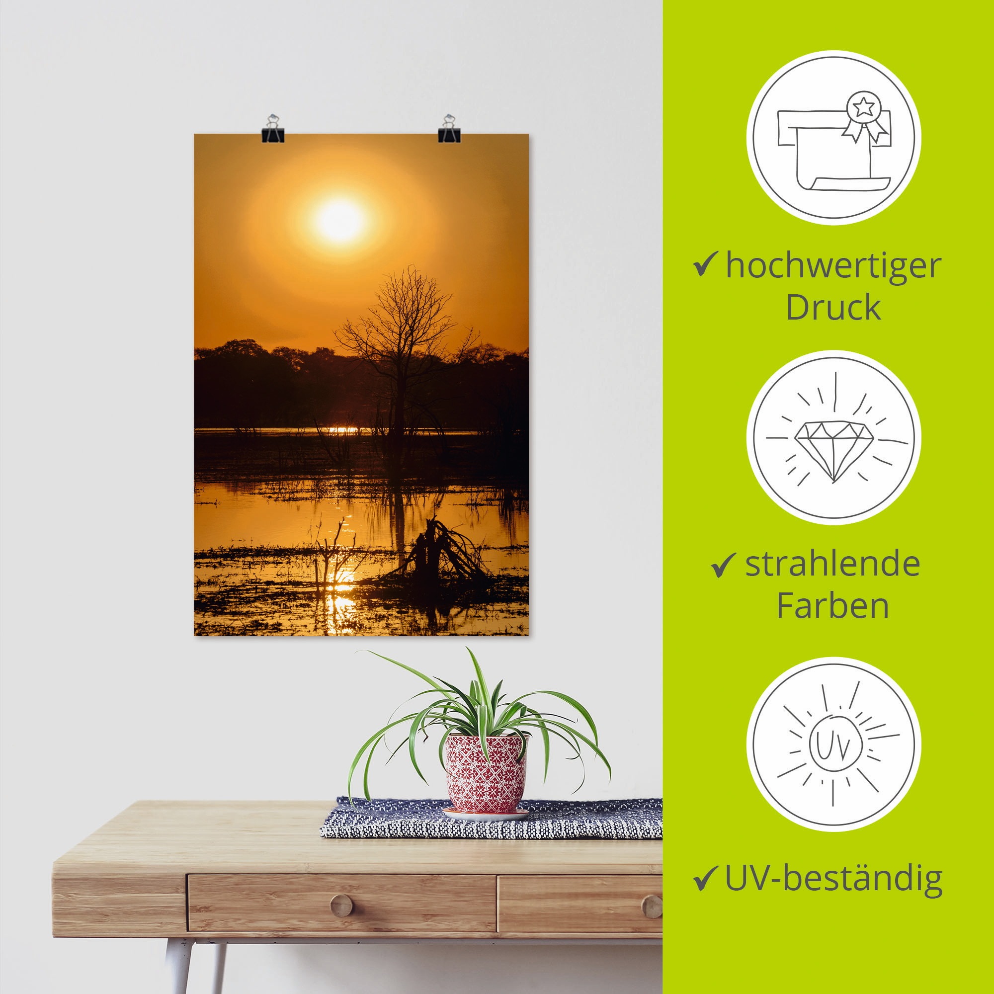 Artland Poster »Sonnenuntergang II«, Afrika, (1 St.), als Alubild, Leinwandbild, Wandaufkleber oder Poster in versch. Größen