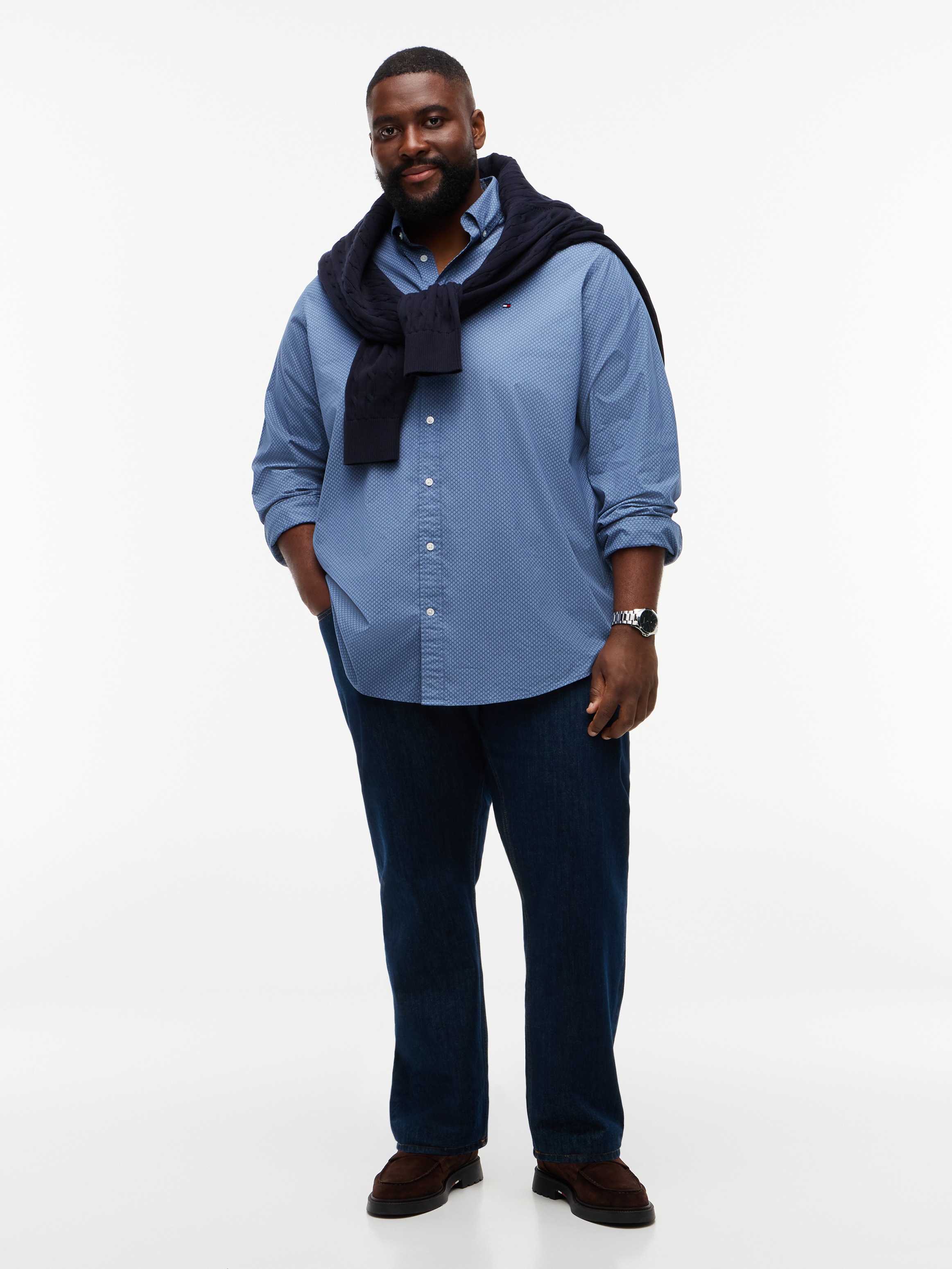 Tommy Hilfiger Big & Tall Langarmhemd »BT-FLEX POPLIN GEO PRINT REGUAL FIT« Große Größen, Button-down-Kragen