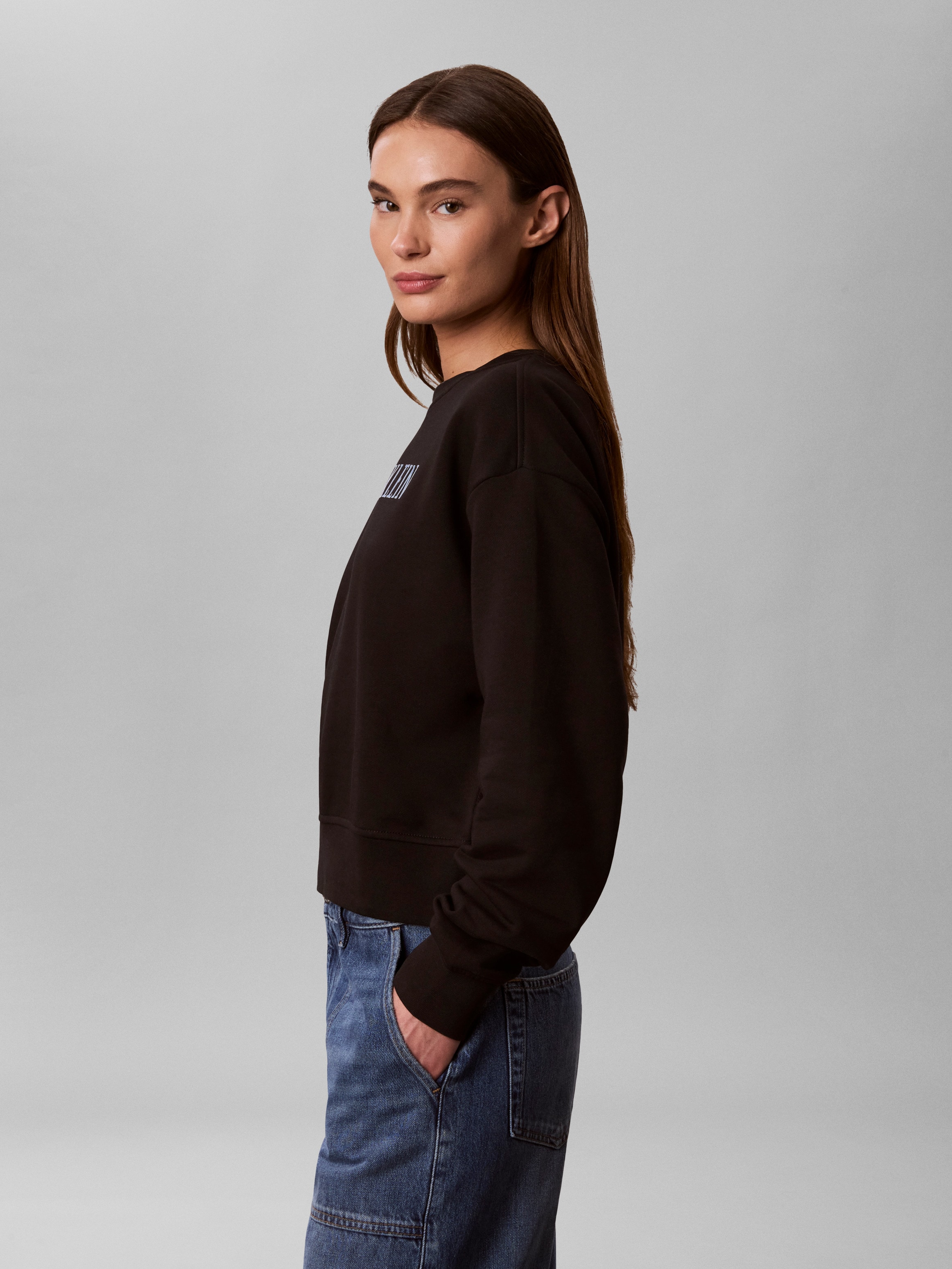 Calvin Klein Jeans Sweatshirt , Rundhalsausschnitt, cropped, Logoschriftzug
