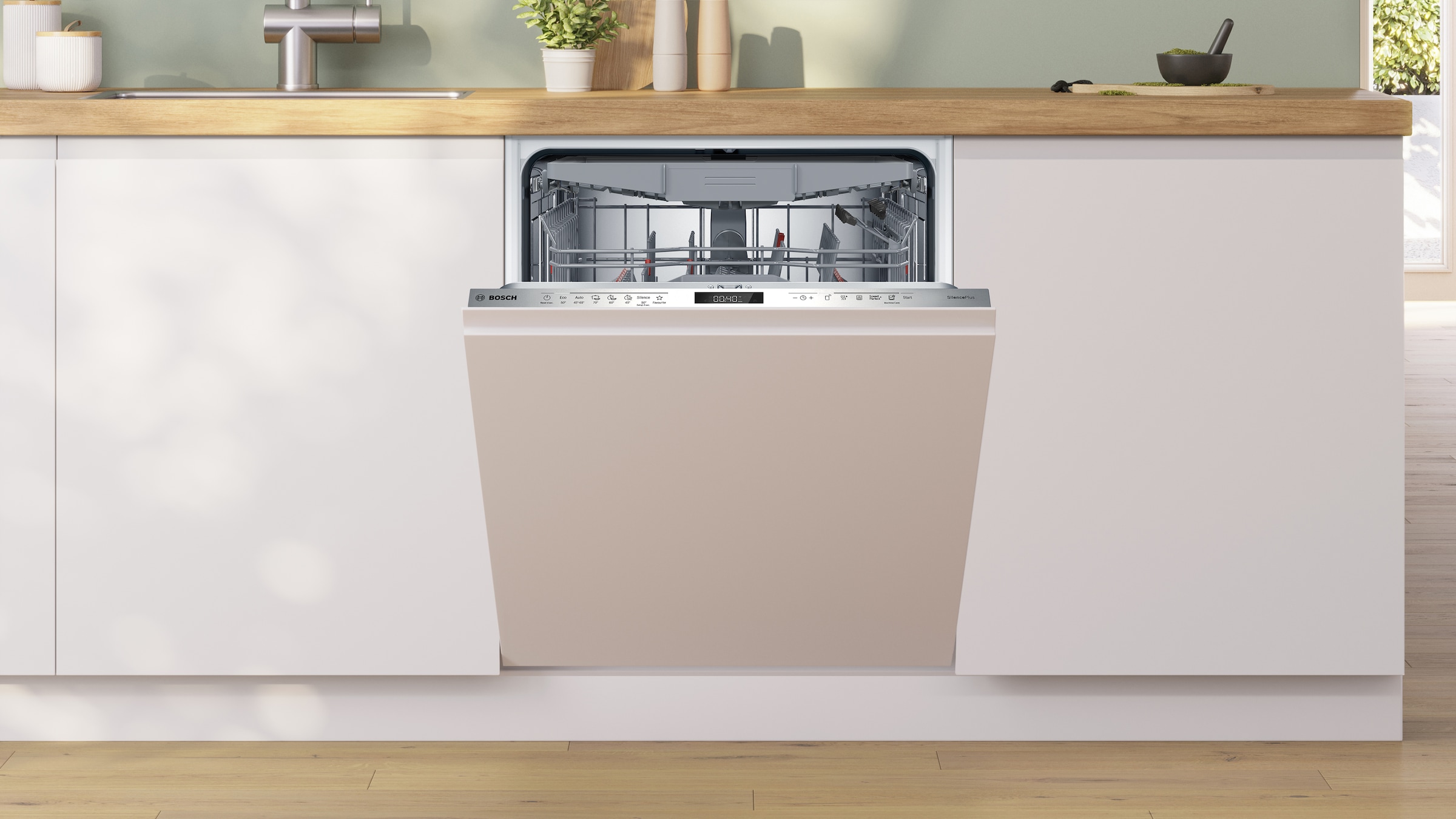 BOSCH vollintegrierbarer Geschirrspüler Serie 6 »SMD6ECX21E« 14 tlg. Maßgedecke Automatische Türöffnung für Effizienz, flexible Körbe & Schubladen