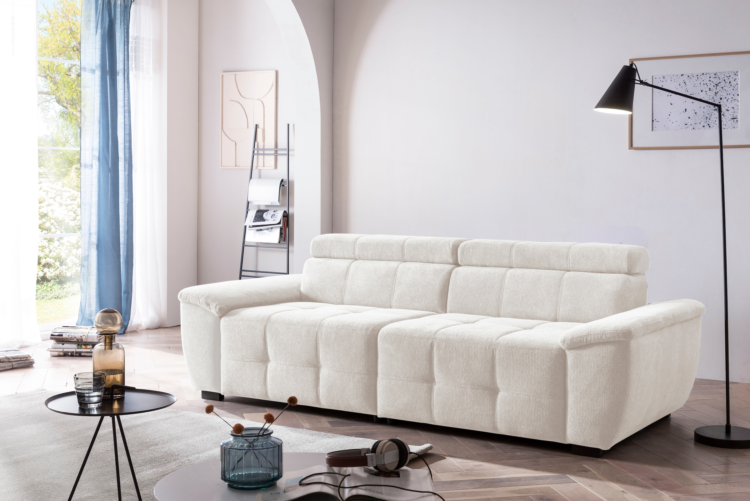 exxpo - sofa fashion Big-Sofa »Exxpo MAVERICK, weicher Bezugstoff, hoher Sitzkomfort«, inkl. verstellbare Kopfstützen, aufwendige Detailverarbeitung