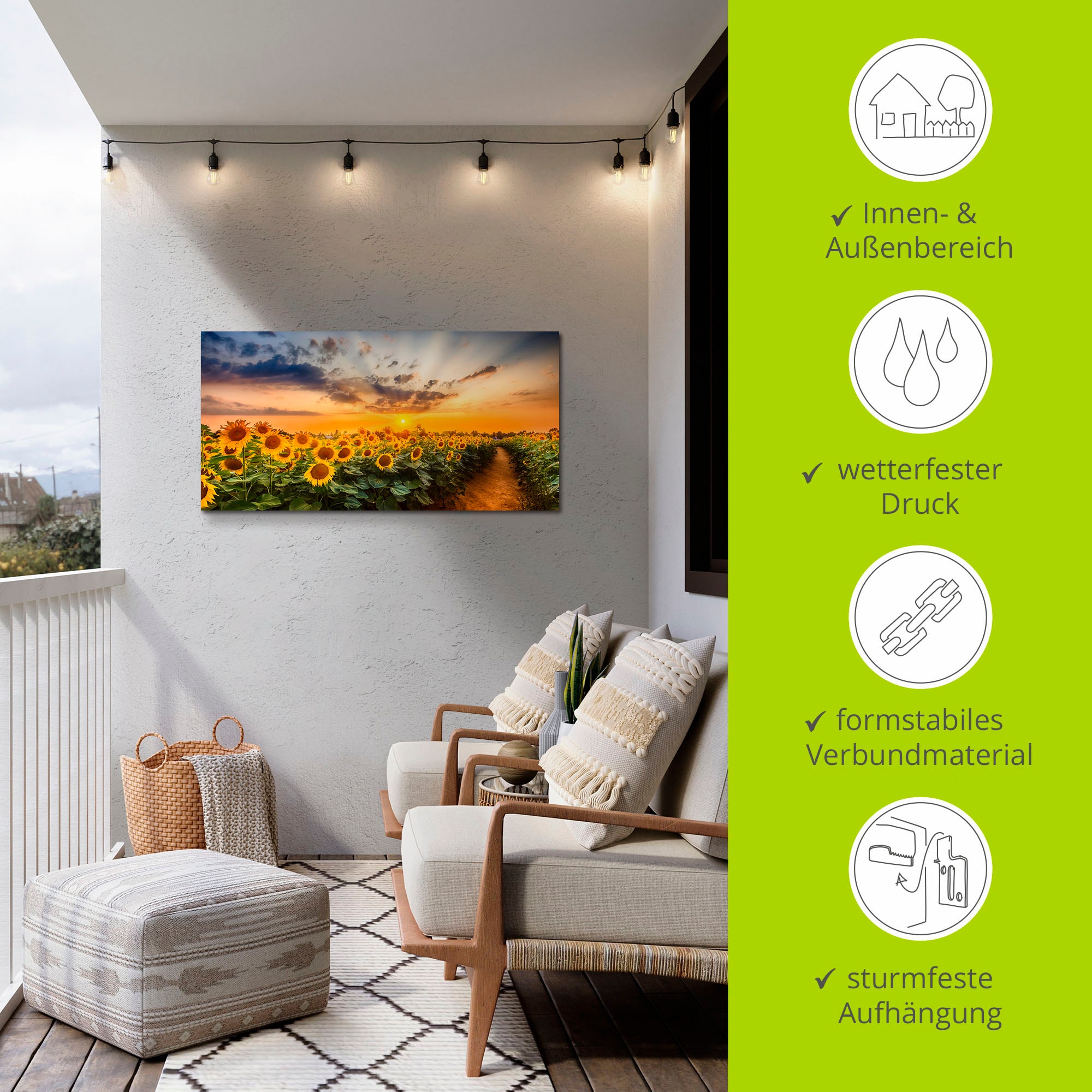 Artland Wandbild »Sonnenblumenfeld bei Sonnenuntergang«, Blumenbilder, (1 St.), als Alubild, Outdoorbild, Leinwandbild, Poster in verschied. Größen
