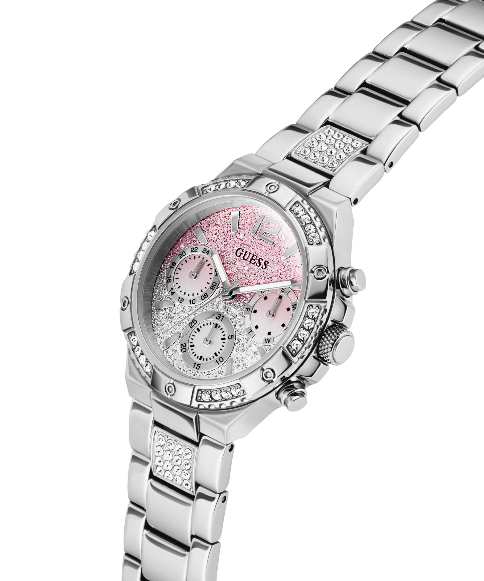Guess Multifunktionsuhr »HARLOW« Quarzuhr, Armbanduhr, Damenuhr, Edelstahlarmband, Datum