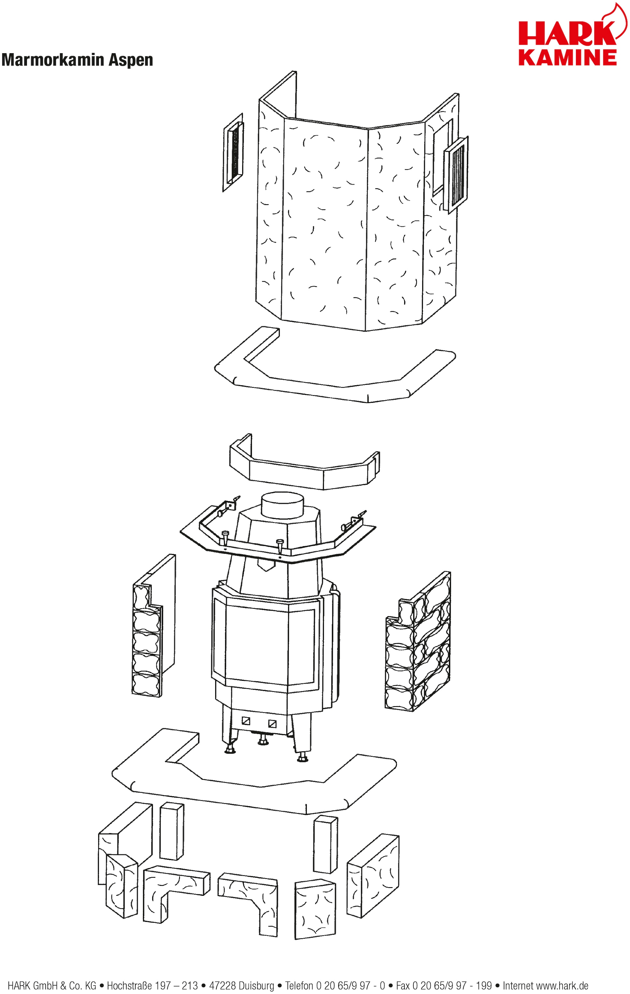 HARK Kaminbausätze »»Aspen echter Mamor natur-weiß««, Aufbaumaterial bis Raumhöhe 250cm inkl.