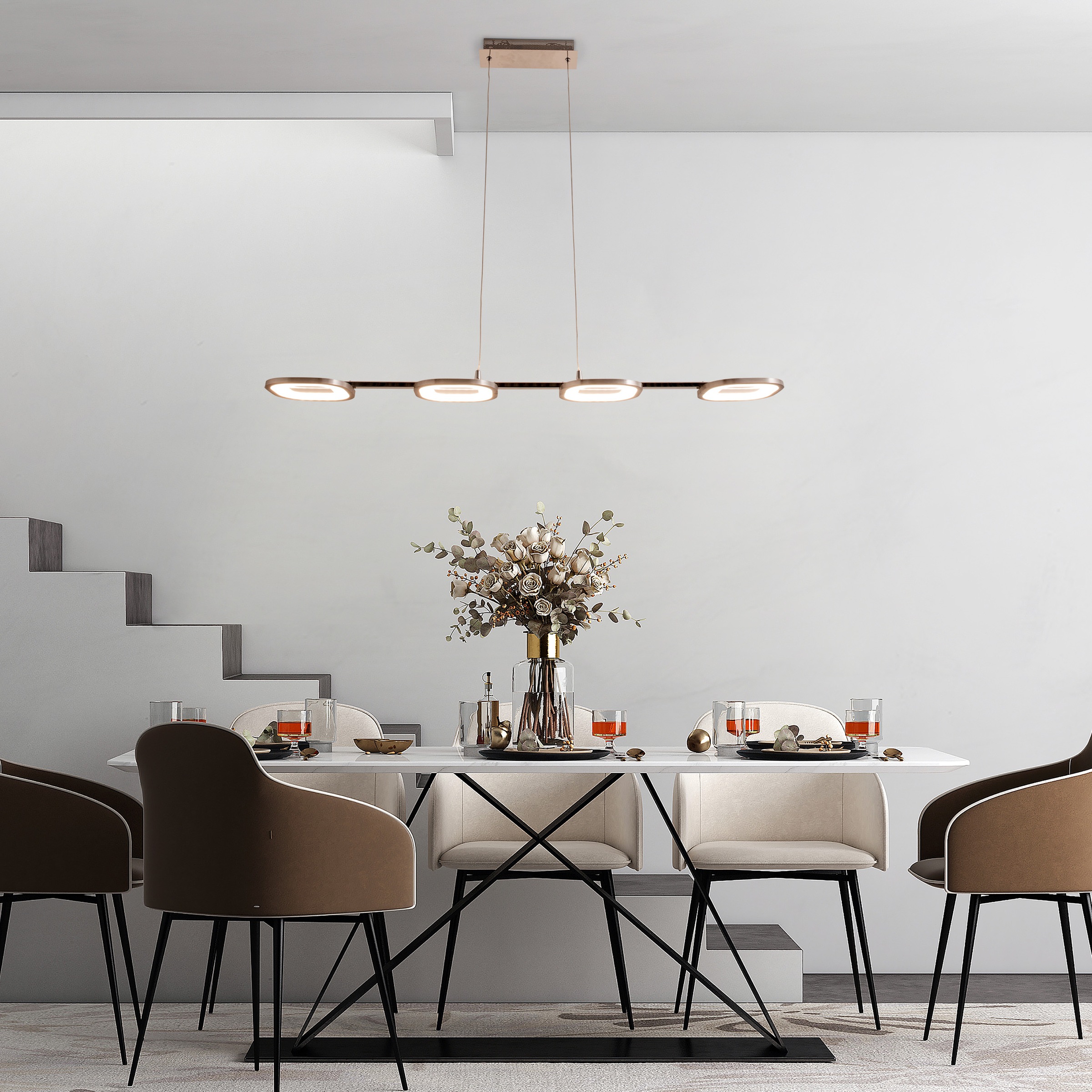 näve LED Pendelleuchte »Beam« LED-Modul 1 Stk. Warmweiß 4 Brennstellen, Höhe 150cm, Länge 100cm, warmweißes Licht