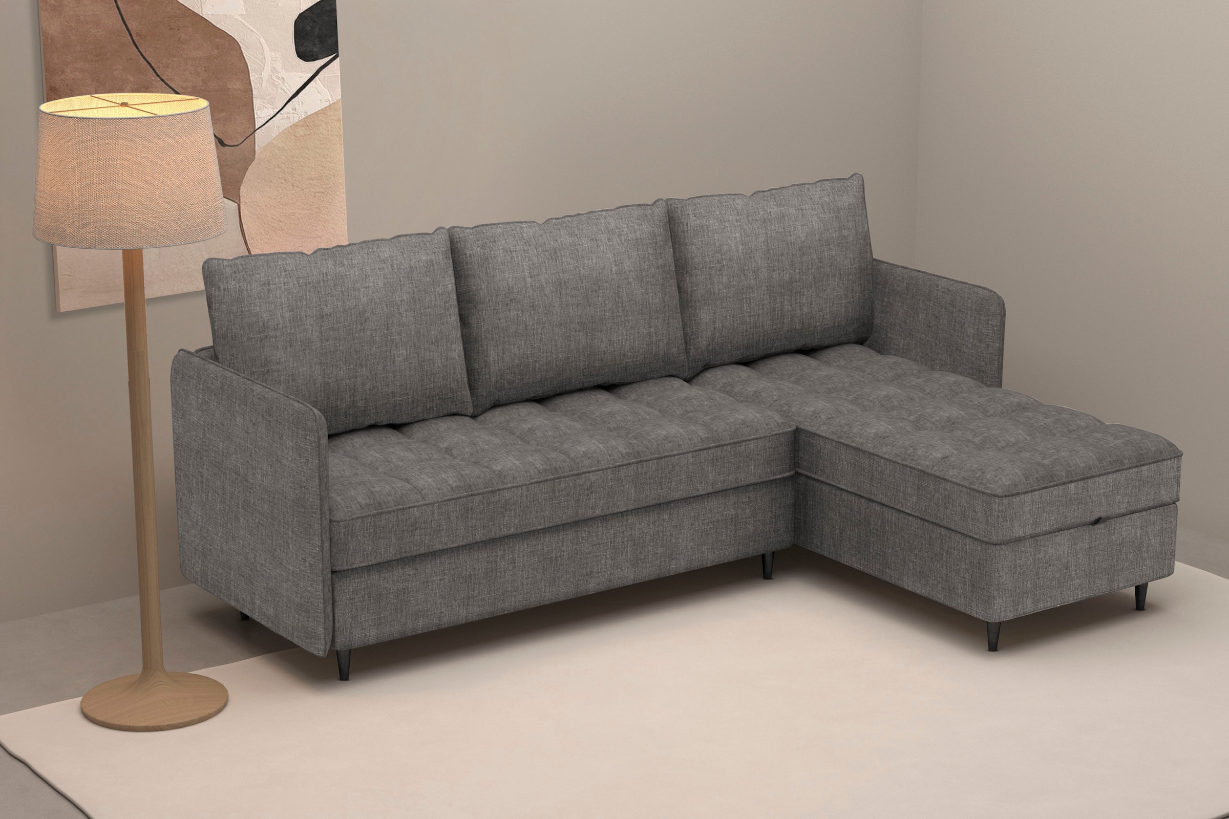 Dorel Home Ecksofa »LINDHUS, L-Form, verschiedene Stellvarianten, Loungesofa, Schlaf-Liege«, Wohnlandschaft, mit Recamiere, großer Bettkasten, Cord, Chenille