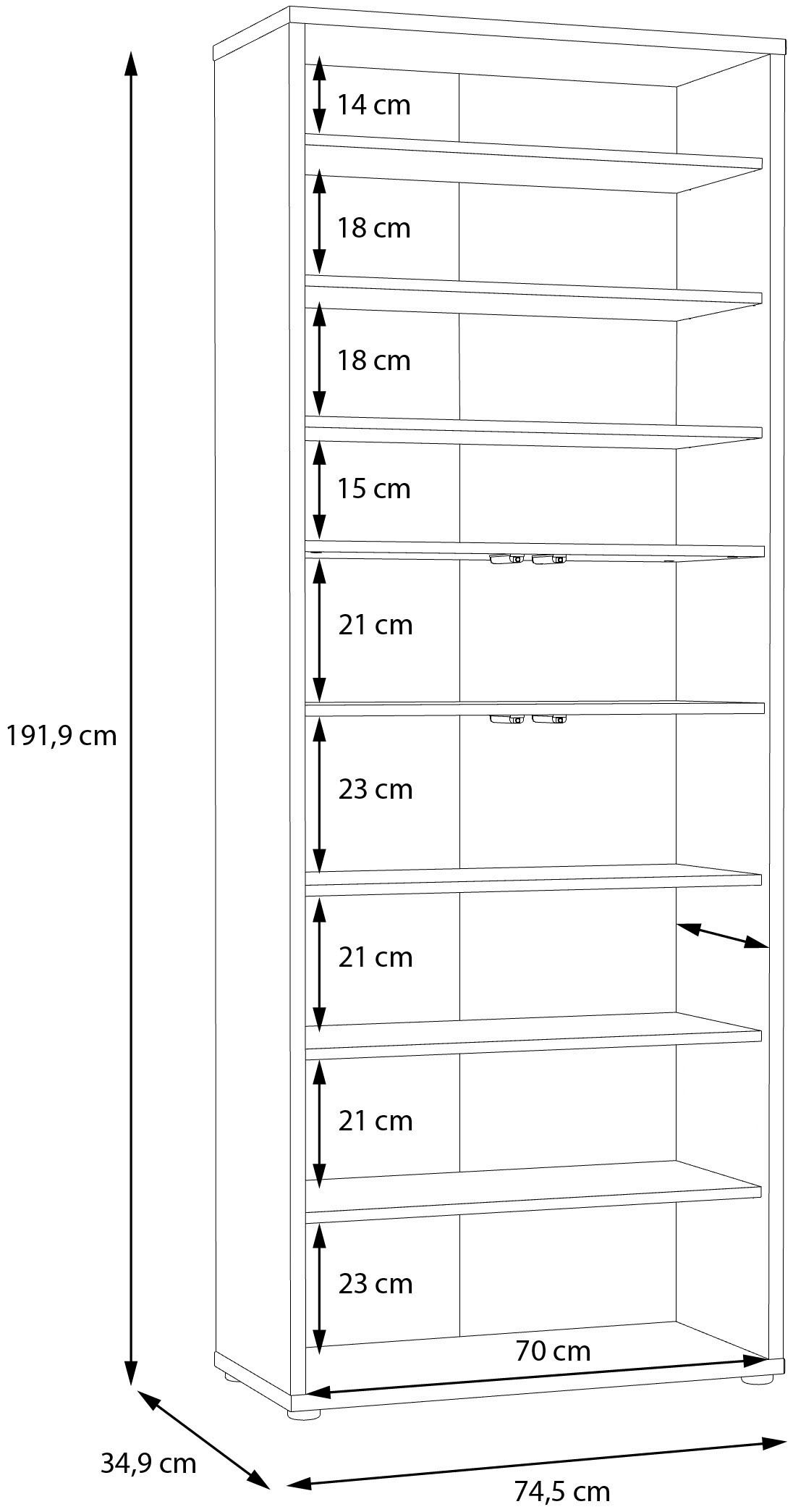 FORTE Schuhschrank »Alice Springs«, (B/H/T 74,5/191,9/34,9 cm), Stauraumschrank, Mehrzweckschrank, Breite 74,5 cm, mit 8 Böden