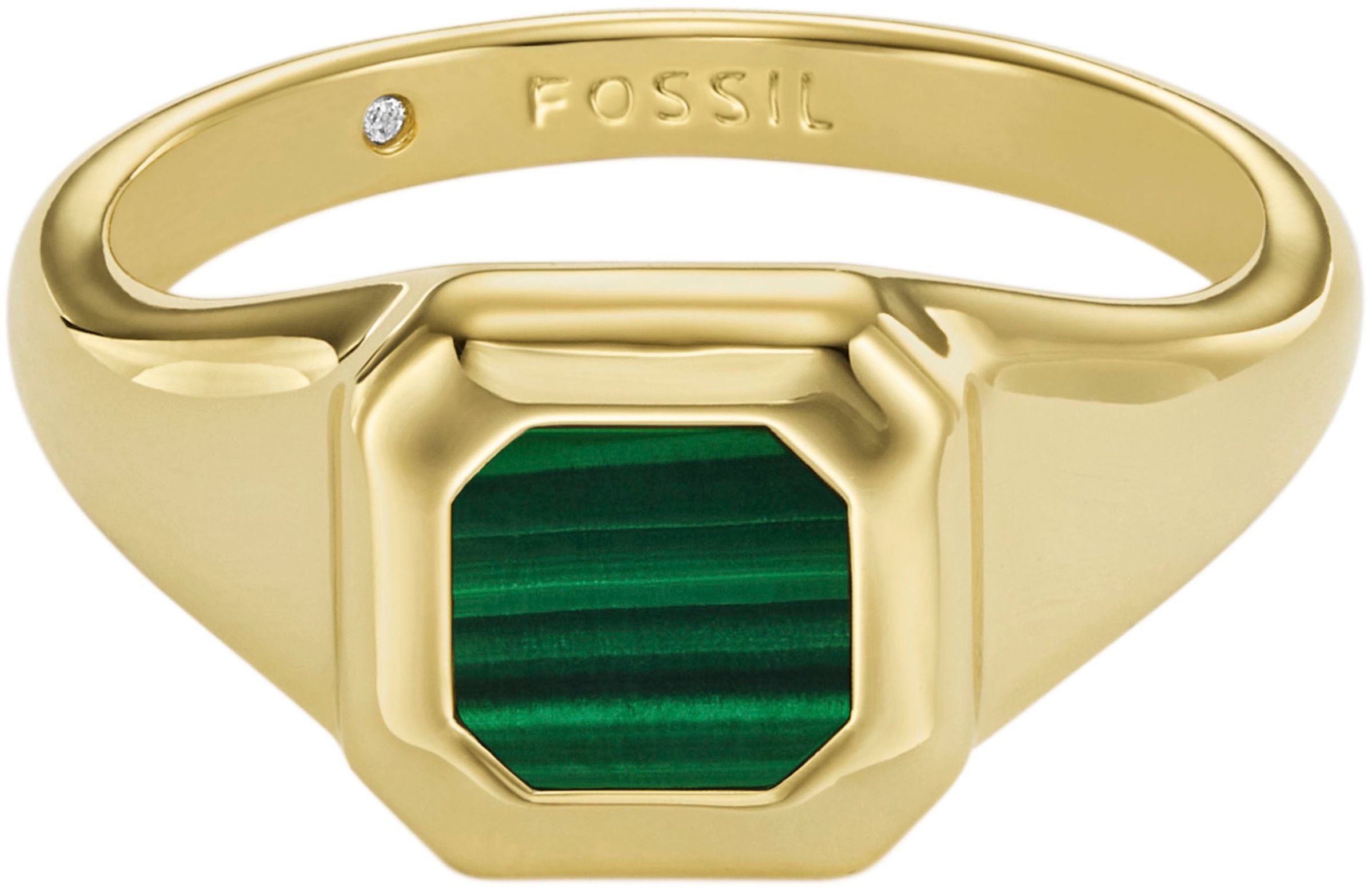 Fossil Fingerring »Schmuck Geschenk Edelstahl Signet Ring All Stacked Up, JA7232710«, mit Malachit