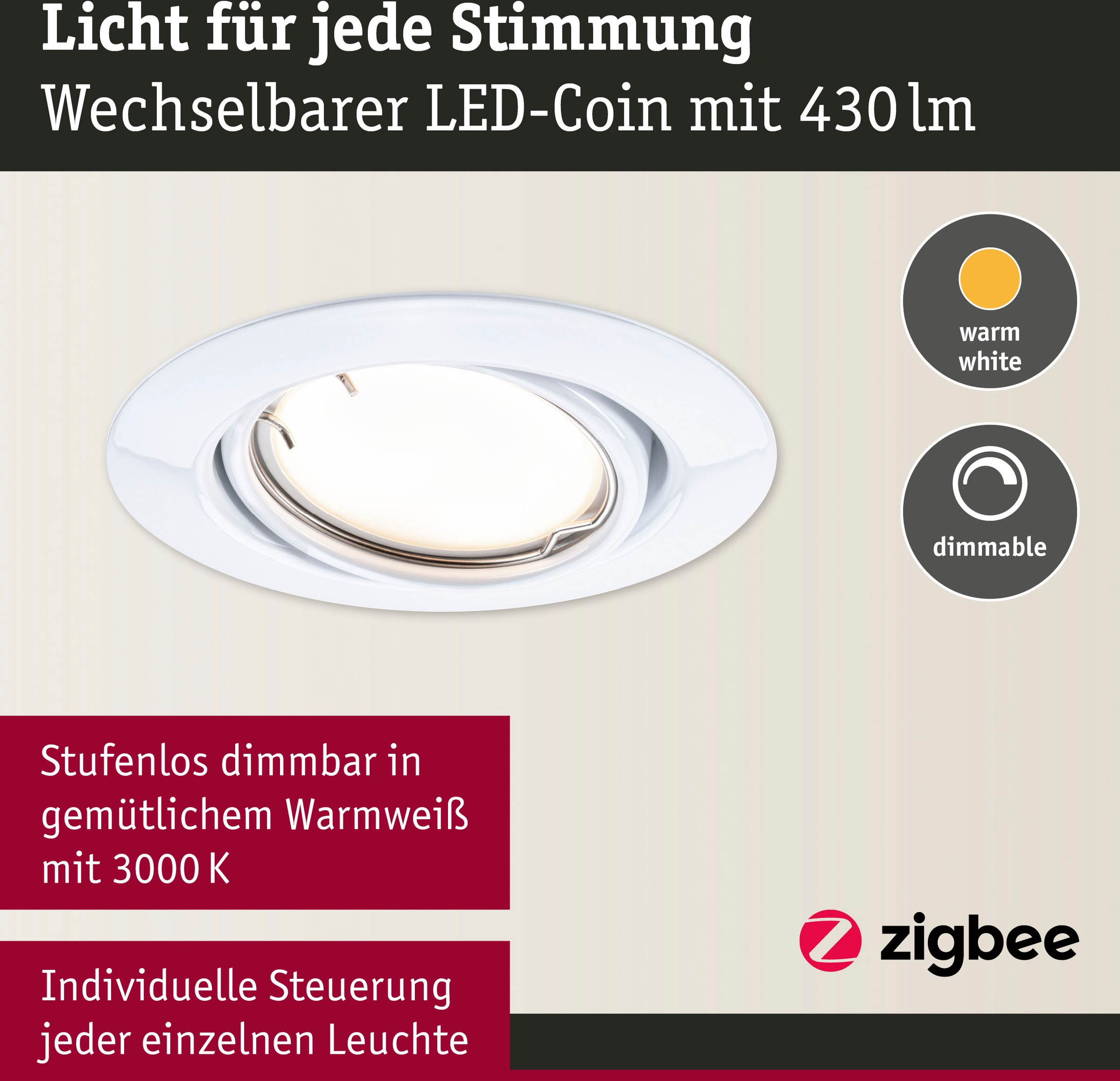 Paulmann LED Einbauleuchte »Base 3x430lm 230V«, 3 flammig, Zigbee Basisset