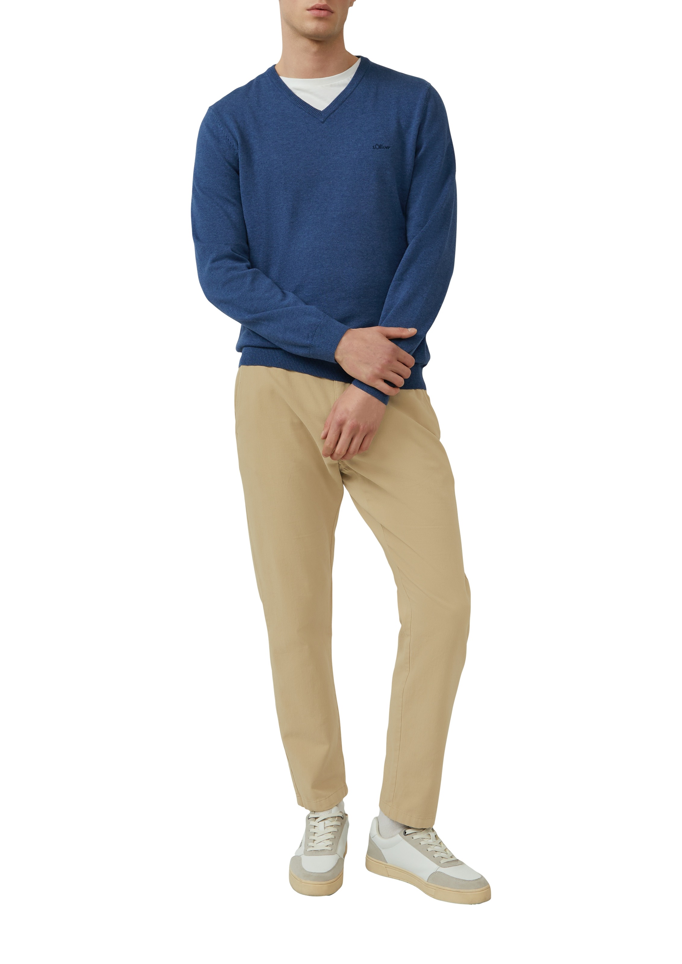 s.Oliver Strickpullover , in melierter Optik mit Logo-Stickerei
