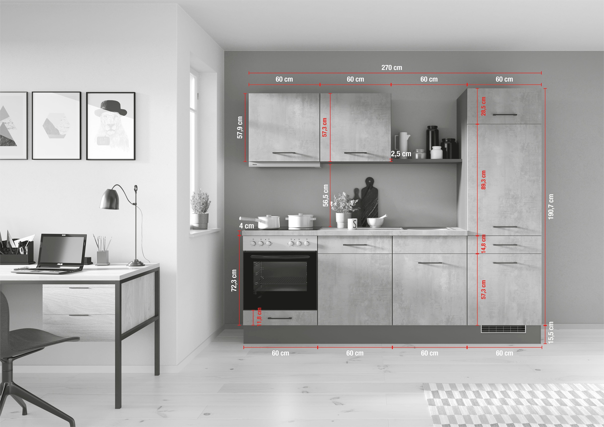 IMPULS KÜCHEN Küche »"Porto", Ausrichtung wählbar, Schubkästen mit Soft-Close,« vormontiert, wahlweise mit E-Geräten, mit Vollauszug, Breite 240 cm