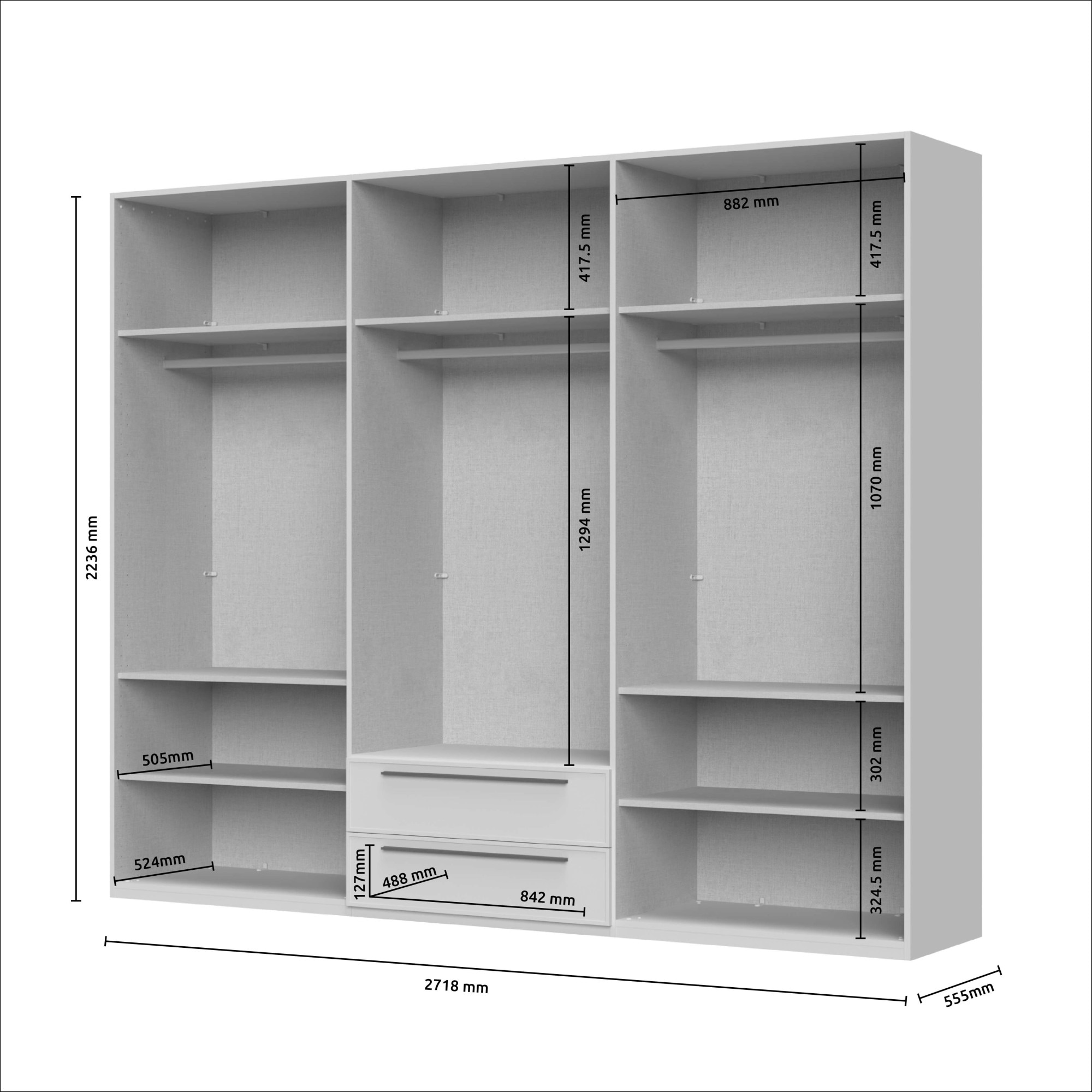 Places of Style Drehtürenschrank »Opera mit oder ohne Kranz inkl. LED-Bel.,B 227,272,317 oder 362 cm«, Schubkästen, UV lackiert, Soft Close Funktion, Höhenverstellbare Füße