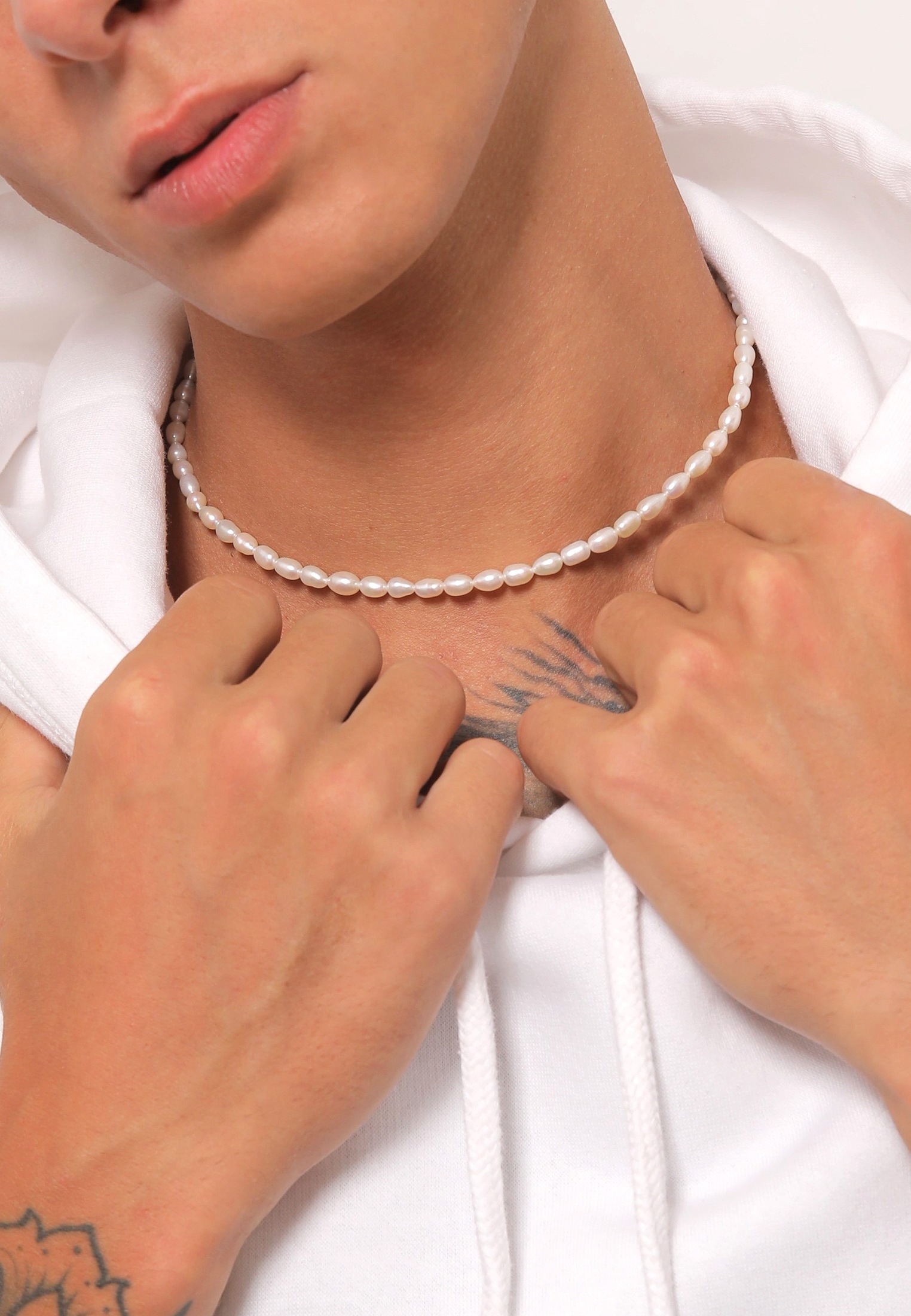 Kuzzoi Silberkette »Halskette Herren Süßwasser-Zuchtperle Oval 925 Silber«