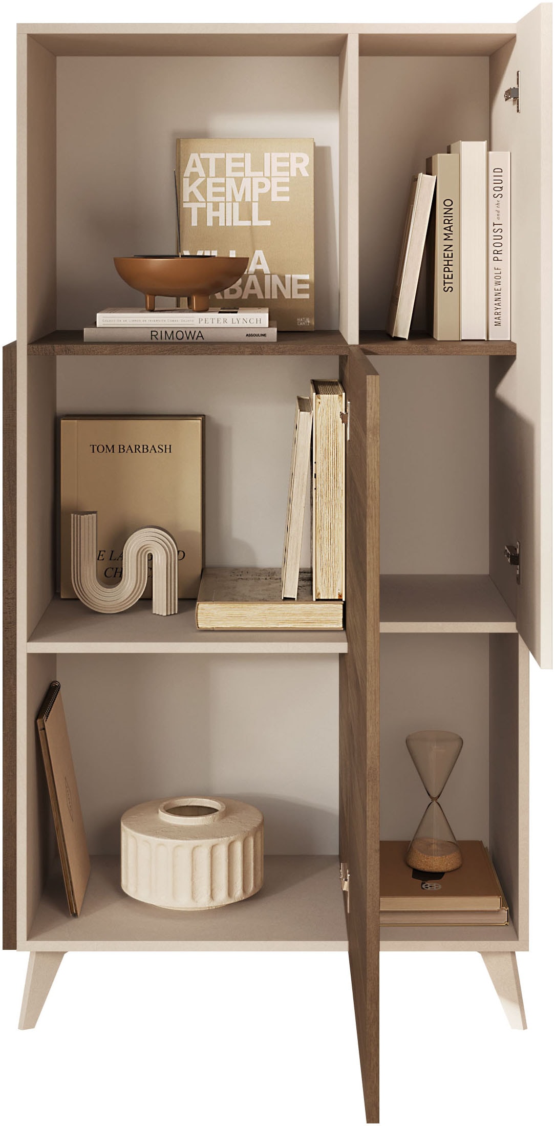 INOSIGN Highboard »Monaco Höhe 154 cm, Stauraumschrank mit 2 Türen (4 Fächer) und 2 offen«, Hohe, schmale Kommode – sanftes Schließen, edles Design, viel Platz