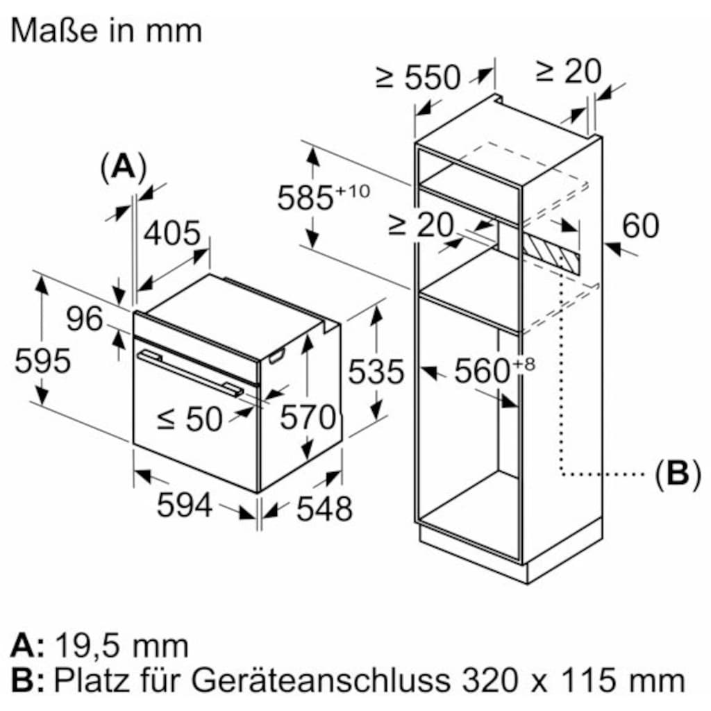 BOSCH Einbaubackofen »HRA534BS0«, Serie 4, HRA534BS0, mit Teleskopauszug nachrüstbar, ecoClean