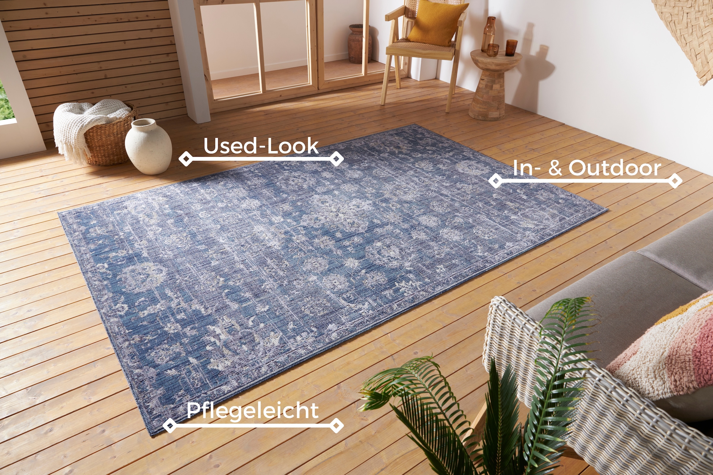 NORTHRUGS Teppich »Alexandria«, rechteckig, 3 mm Höhe, In-& Outdoor, Läufer, Wetterfest, Balkon, Wohnzimmer, Orient