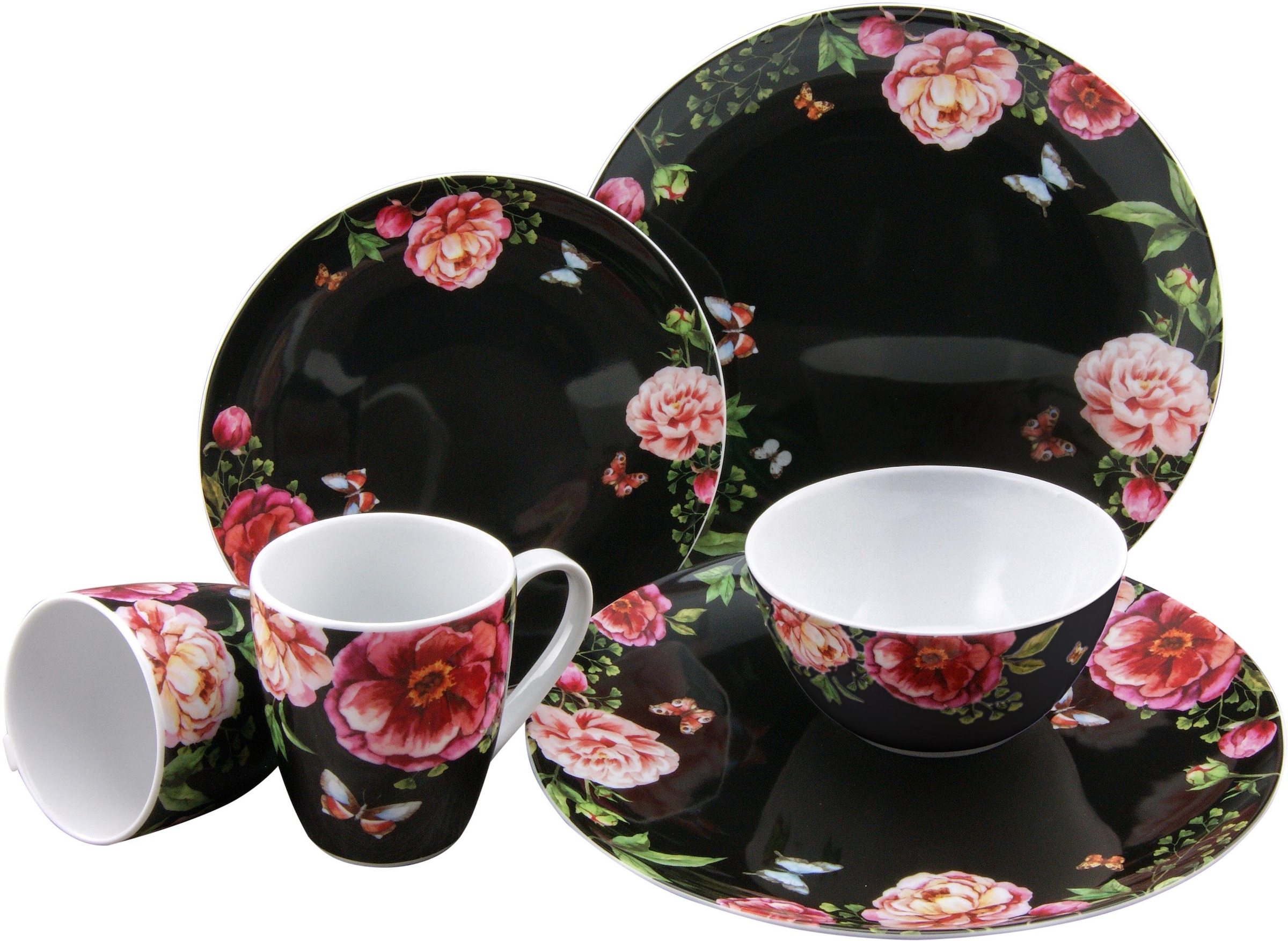 Jahren tlg., in Kombiservice für 3 Made im Personen), (Set, Garantie Roses, mit »Enjoy CreaTable schwarz«, Service, Europe Set, Kaffeeservice XXL 4 und Tafelservice 16