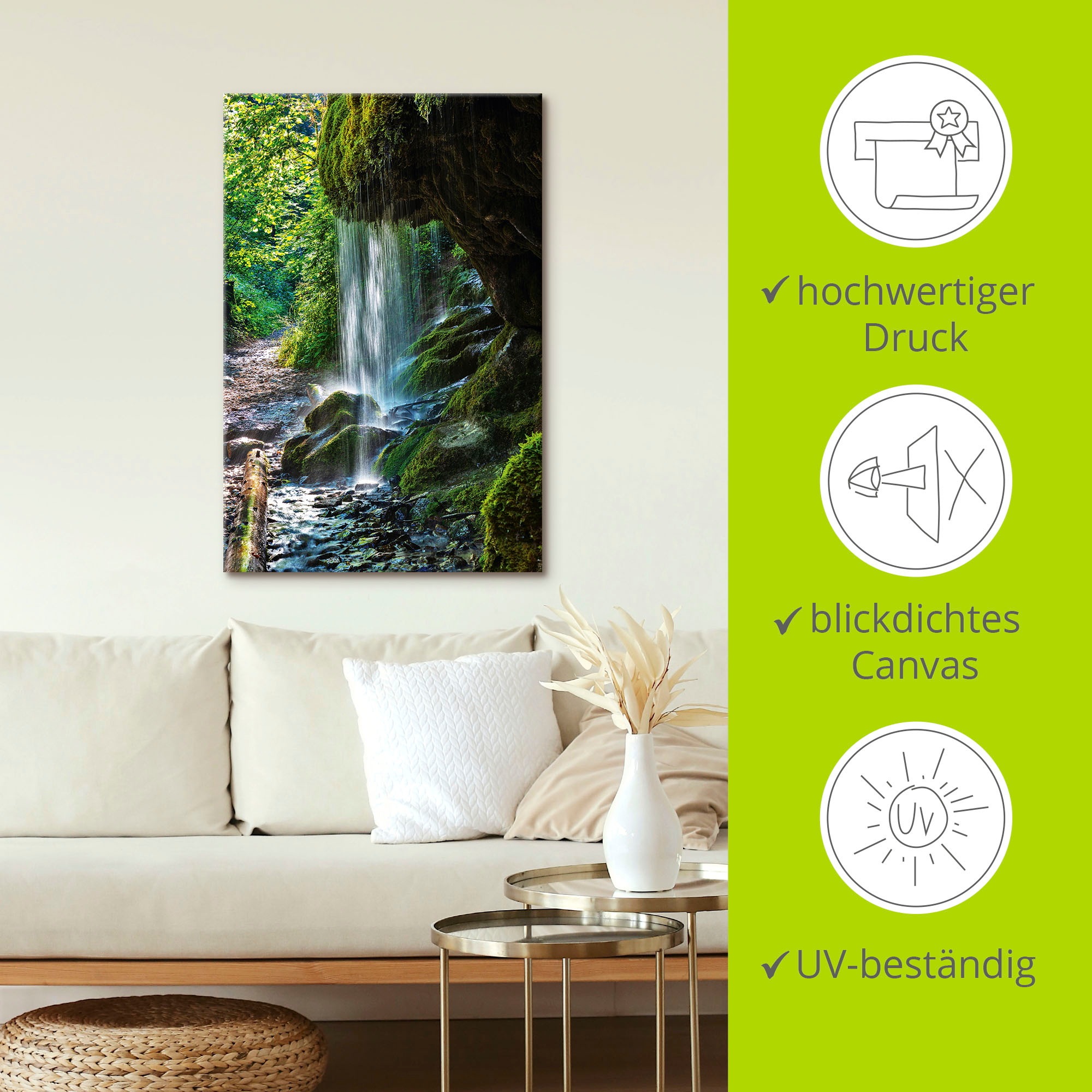 Artland Wandbild »Moosbedeckter Wasserfall«, Wasserfallbilder, (1 St.), als Alubild, Outdoorbild, Leinwandbild, Wandaufkleber, versch. Größen