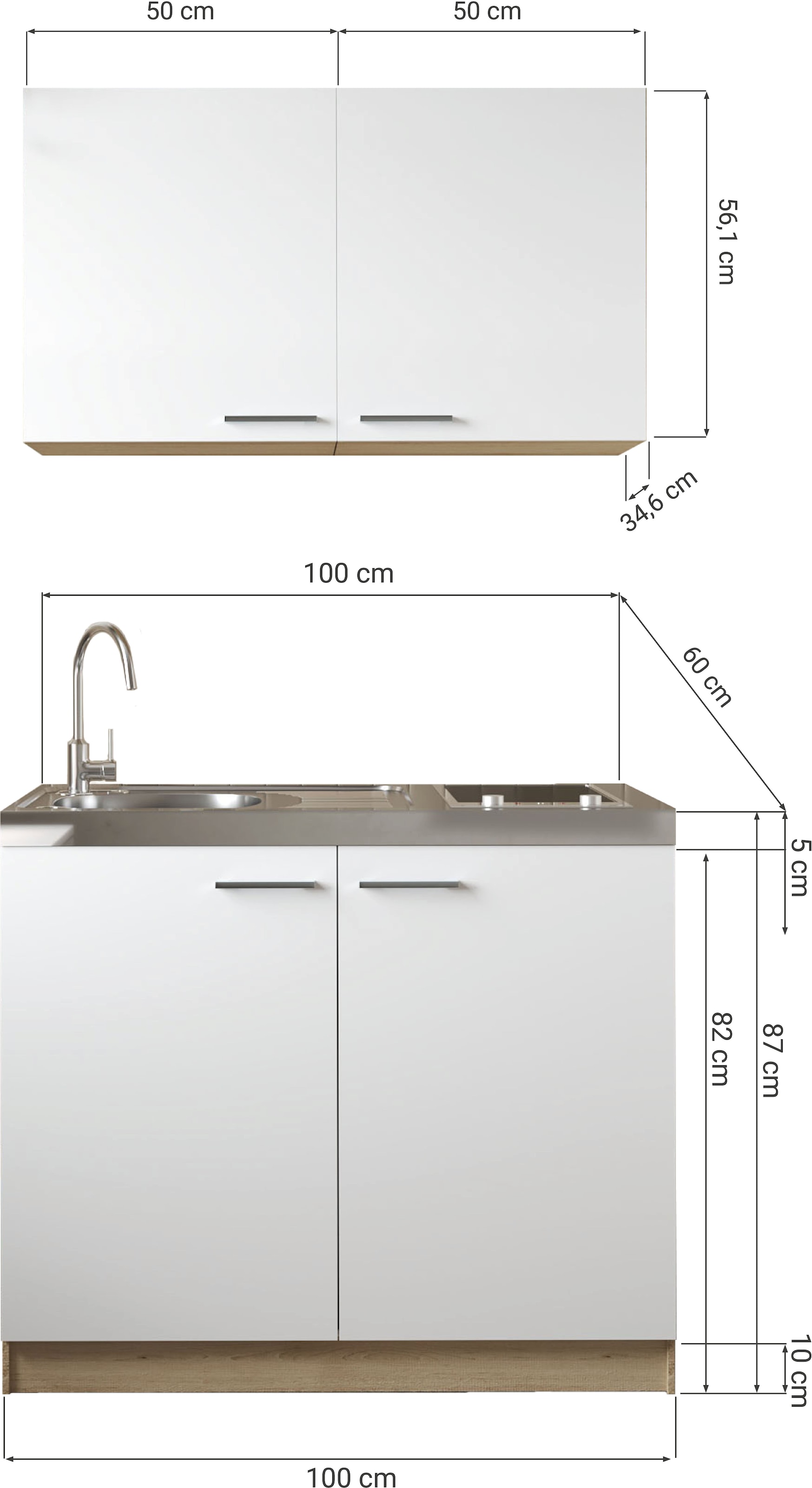 RESPEKTA Pantryküche »Merle« Breite 100 cm, mit Soft-Close Funktion, Stangengriffe aus Metall