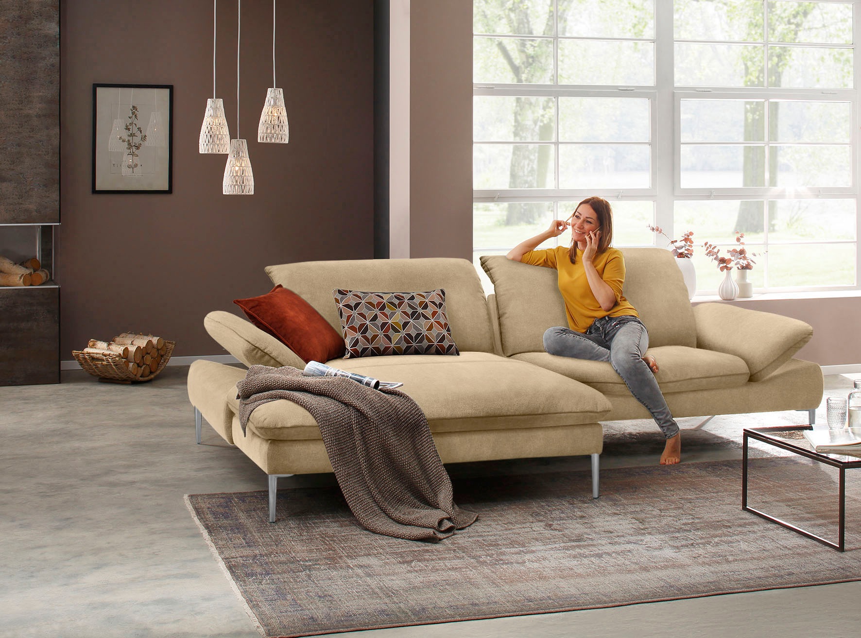 W.SCHILLIG Ecksofa »enjoy&MORE, Designsofa, elegant und bequem, L-Form«, mit Sitztiefenverstellung, Füße Chrom glänzend, Breite 294 cm