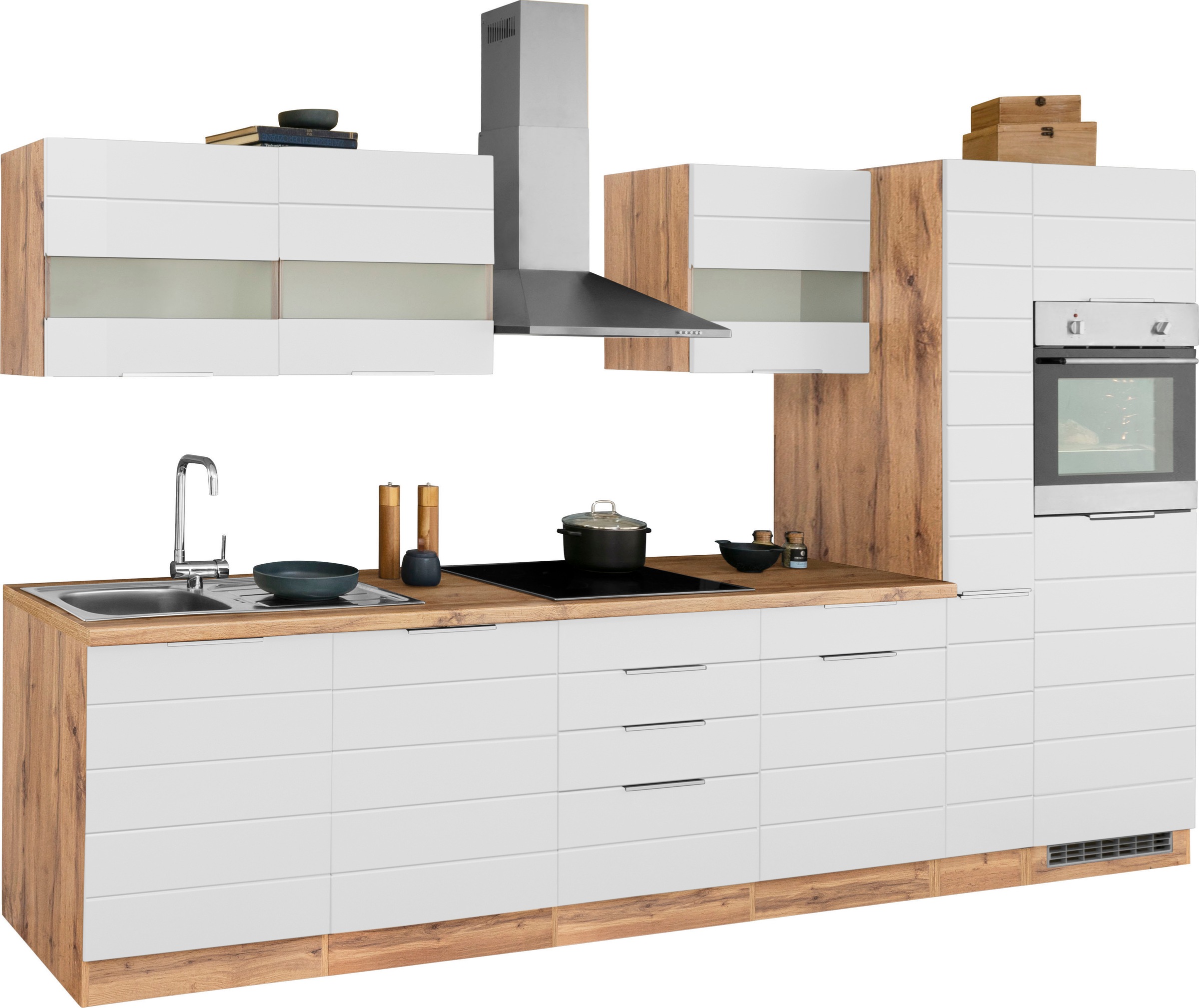 KOCHSTATION Küchenzeile »KS-Luhe« 330 cm breit, wahlweise mit oder ohne E-Geräten, gefräste MDF-Fronten