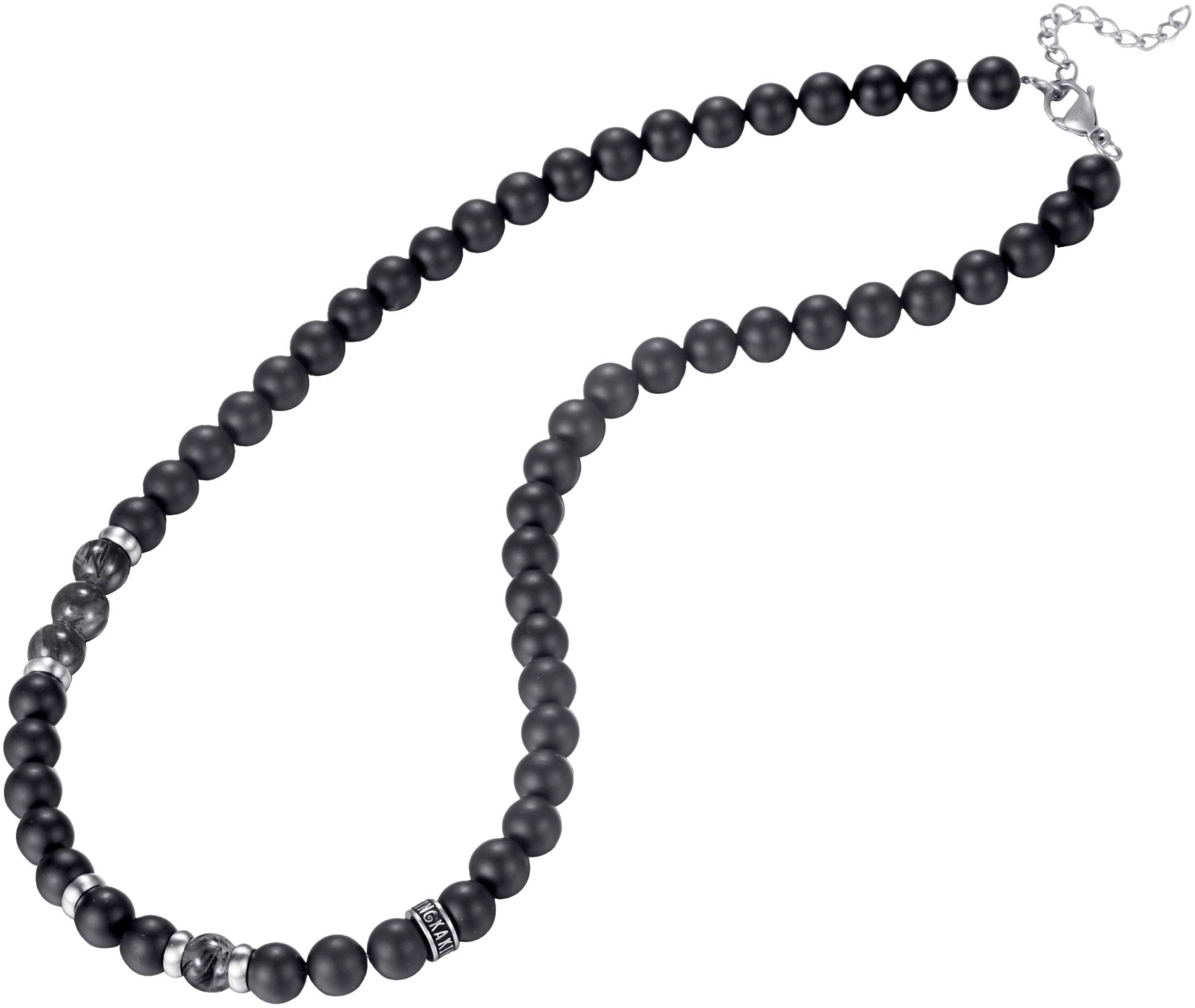 Kingka Perlenkette "Schmuck Geschenk Edelstahl Halsschmuck Halskette" mit Obsidian - mit Muschelperle