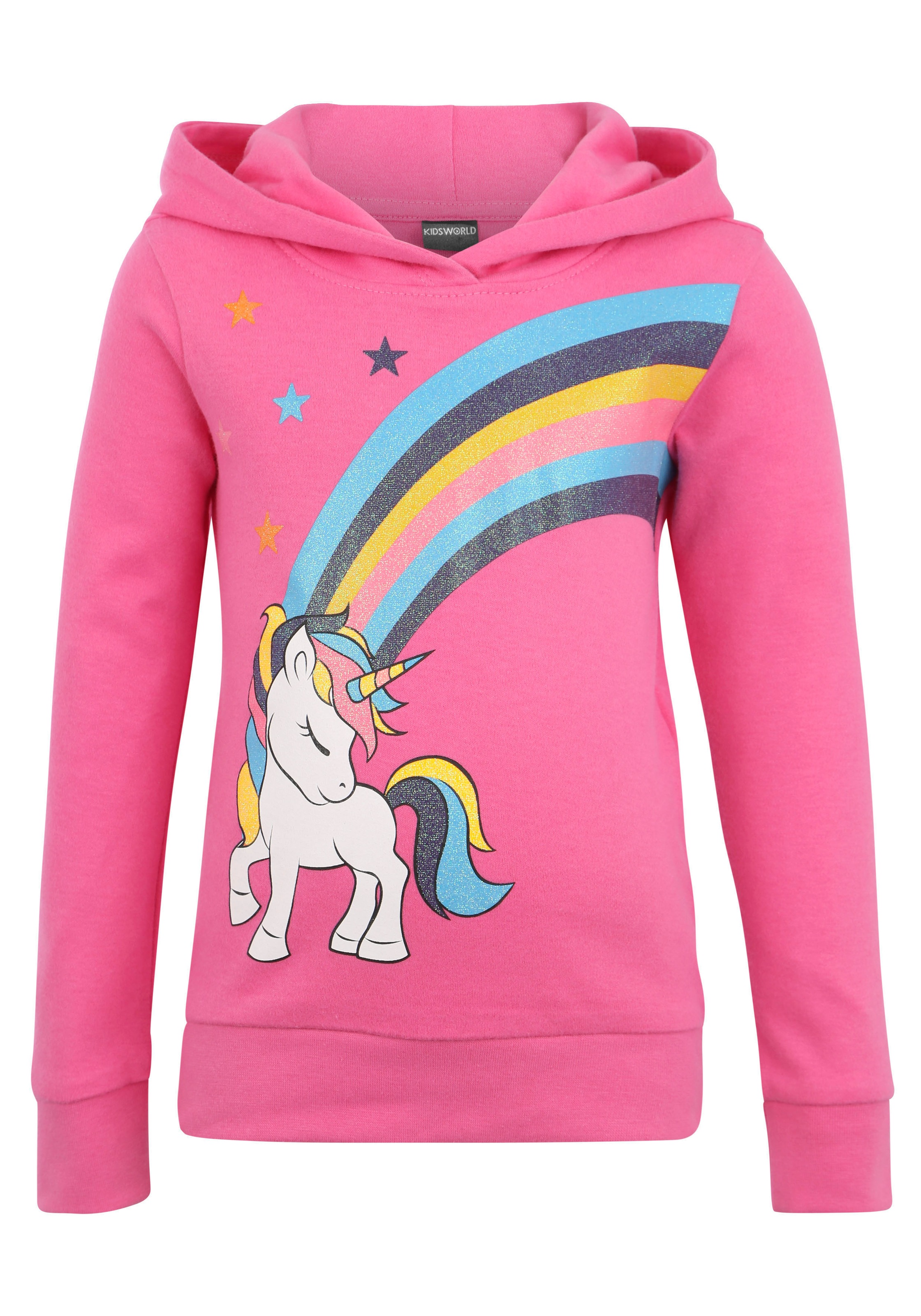 KIDSWORLD Langarmshirt »EINHORN Regenbogen«, mit Glitzerdruck bei ♕