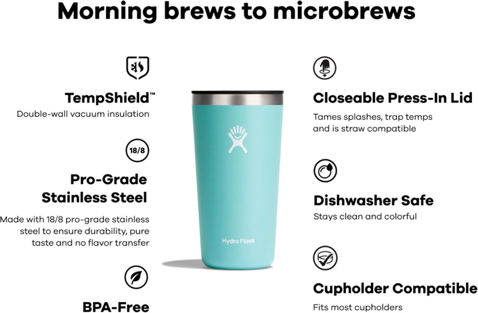 Hydro Flask Becher »16 oz All Around Tumbler Press-In-Lid«, (1 tlg.), doppelwandige TempShield™-Vakuumisolierung, 473 ml