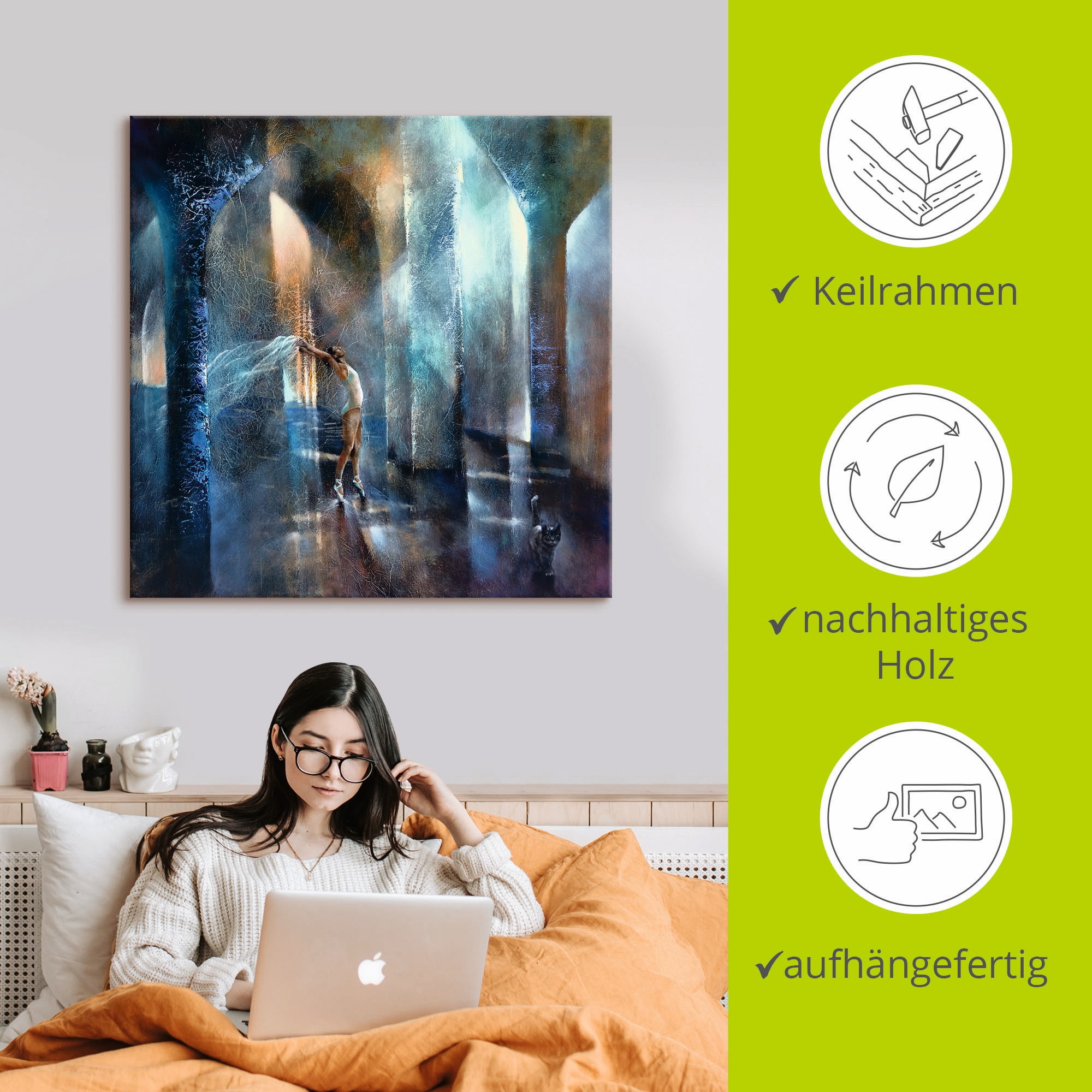 Artland Leinwandbild »Katze und Tänzerin« Katzen 1 Stk. tlg. auf Holzrahmen gespannt