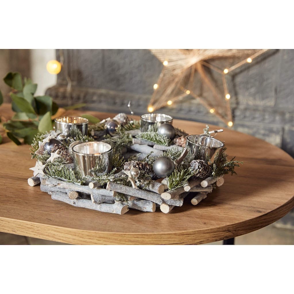 Home affaire Adventskranz »Weihnachtsdeko aus Echtholz, mit Kunstschnee und Glitter«