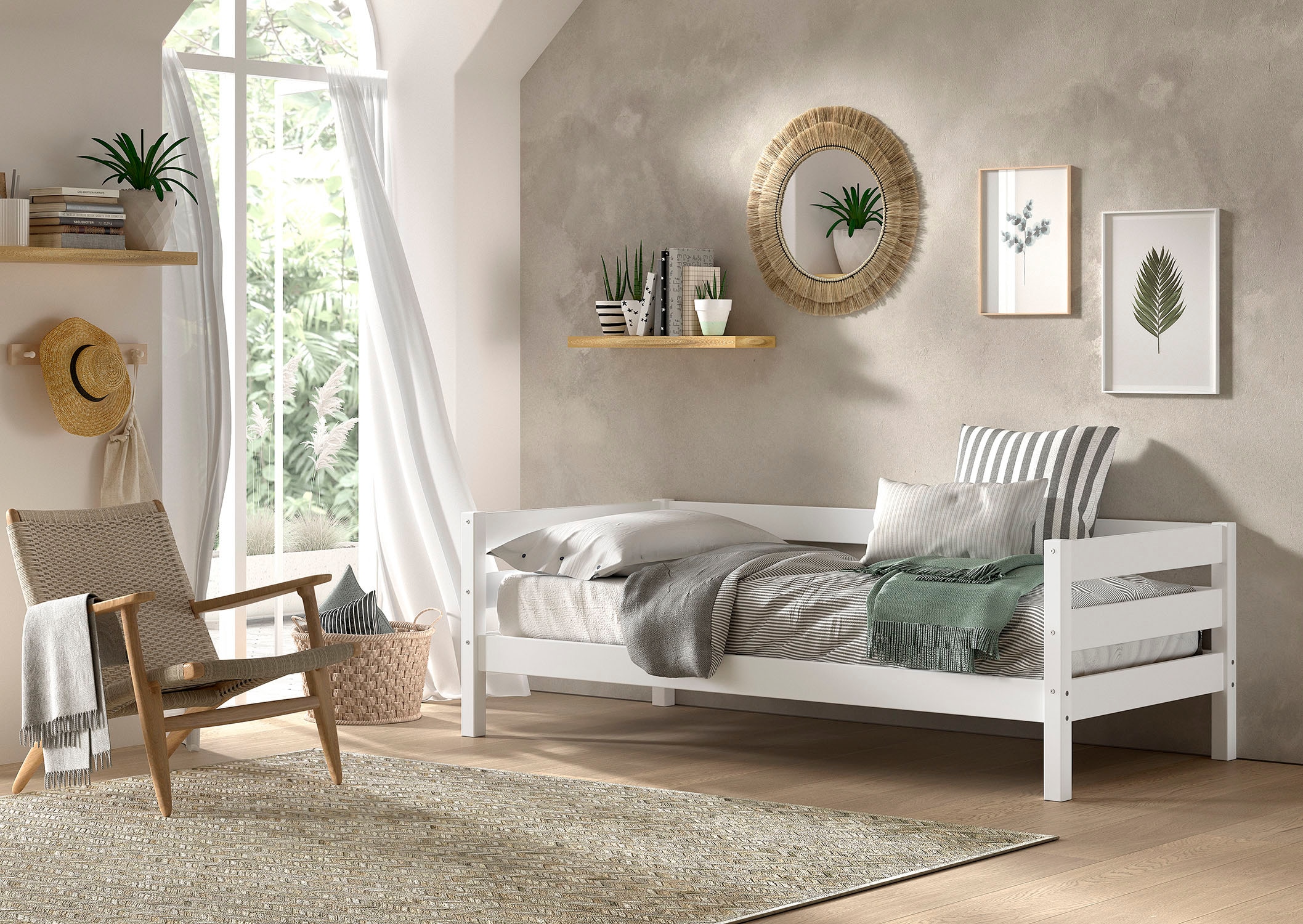 Vipack Daybett »Margrit, mit zeitlosem Design universell einsetzbar« Liegefläche 90 x 200 cm, inkl. Rolllattenrost und seitlichem Umbau,  stabiles Massivholzbett, wahlweise in 2 Farben erhältlich