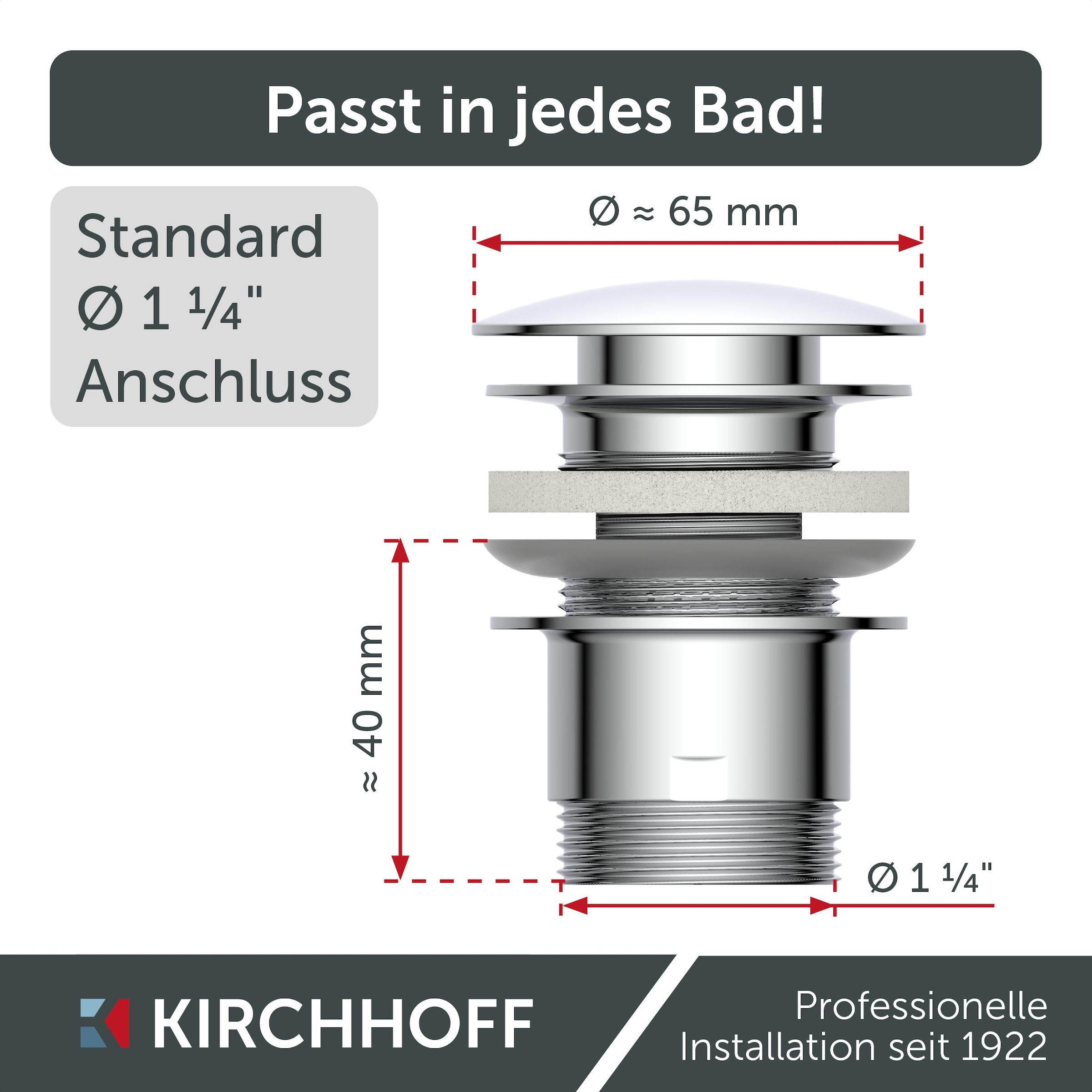 Kirchhoff Duschablauf, Universal Waschbecken Ablaufgarnitur, Abfluss Stöpsel, Chrom