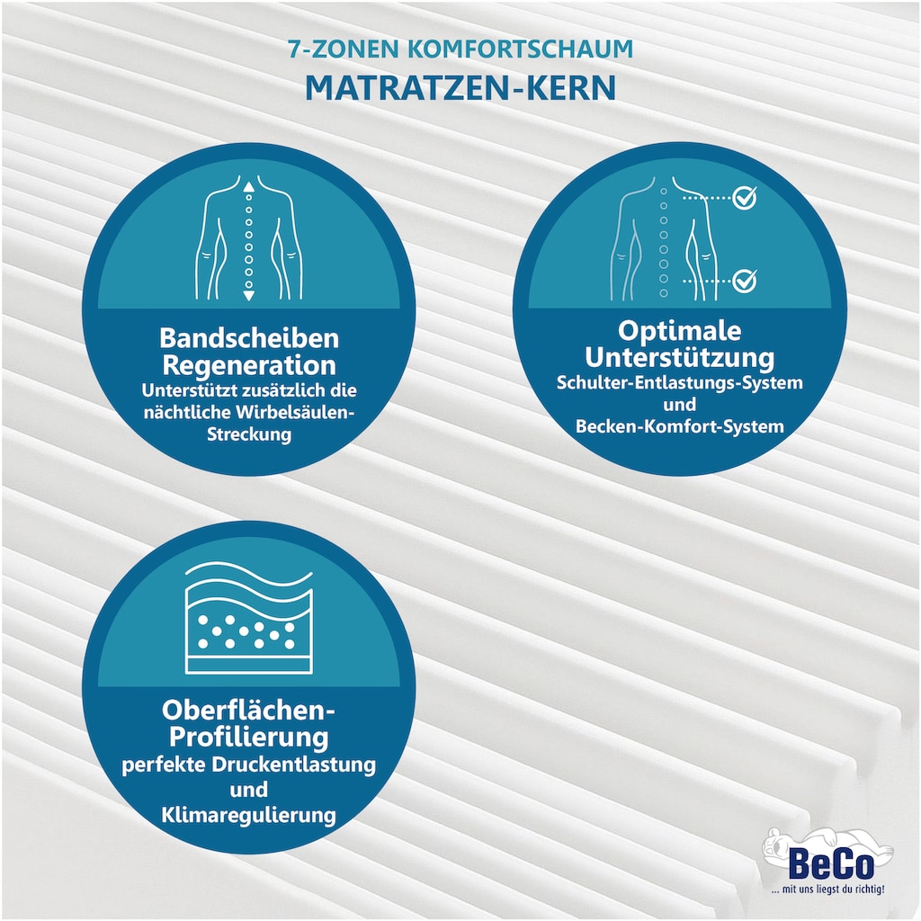 Beco Komfortschaummatratze »Premium Cool Plus, Matratze mit besonderer Anpassung an die Wirbelsäule, 25 cm hoch, Raumgewicht: 28 kg/m³, (1 St.), Optimales Schlafklima durch Cool-Plus-Markenfaser