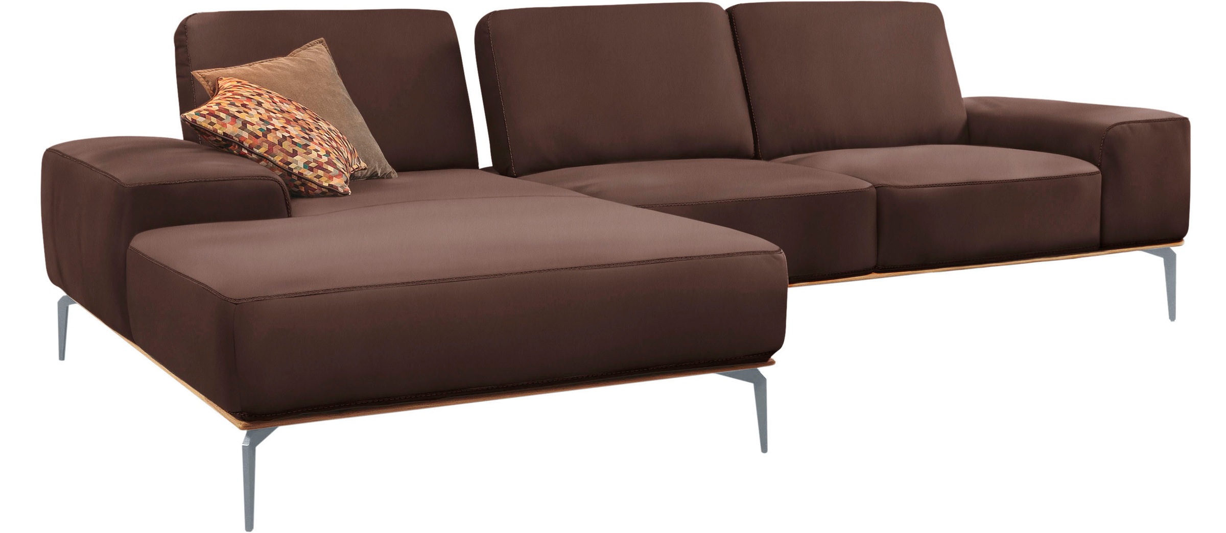 W.SCHILLIG Ecksofa »run, Designsofa mit tollem Sitzkomfort, bequem, L-Form«, mit elegantem Holzsockel, Füße in Silber matt, Breite 299 cm