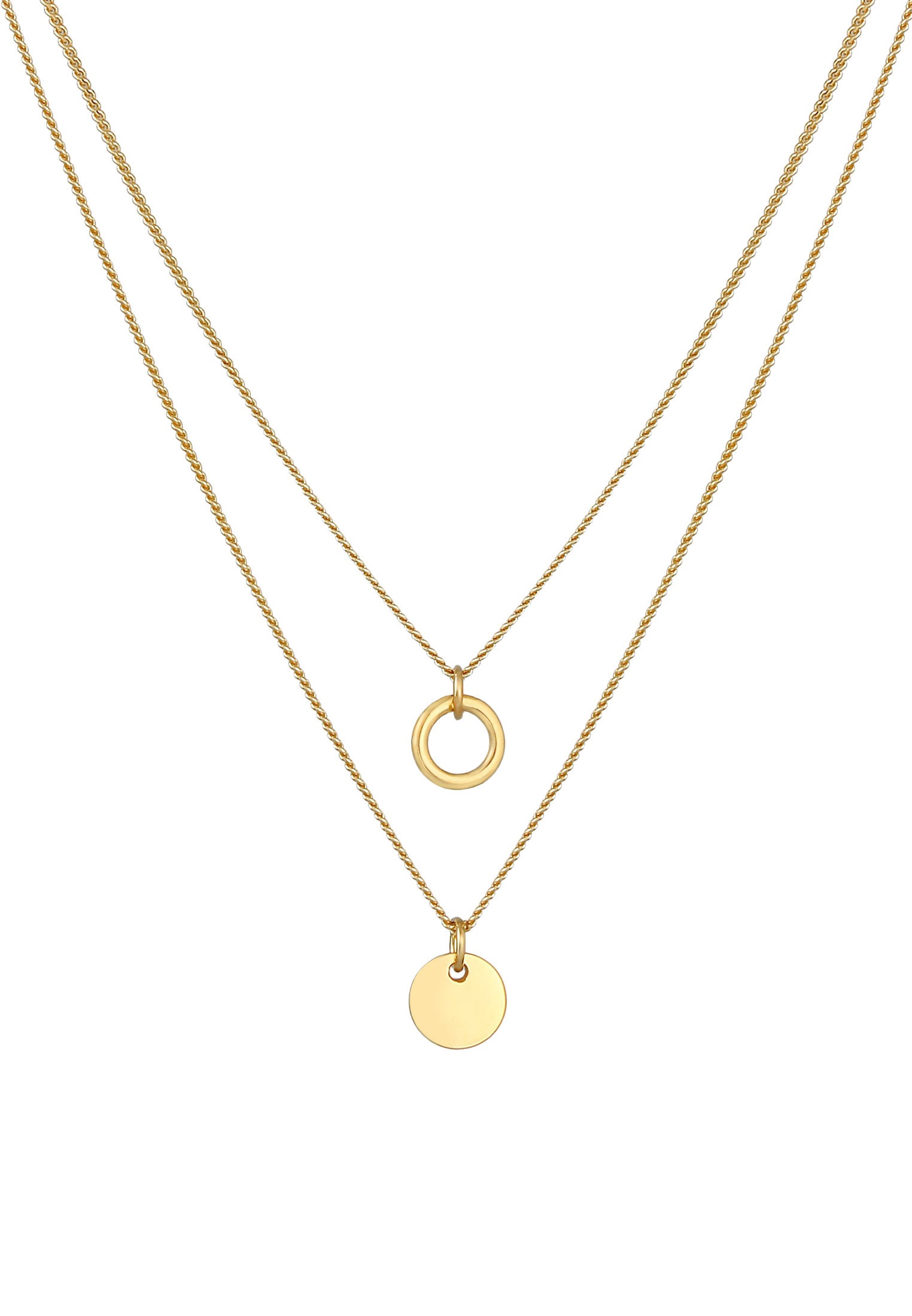 Elli Silberkette »Halskette Layering Kreise Plättchen Zweireihig 925 Silber«