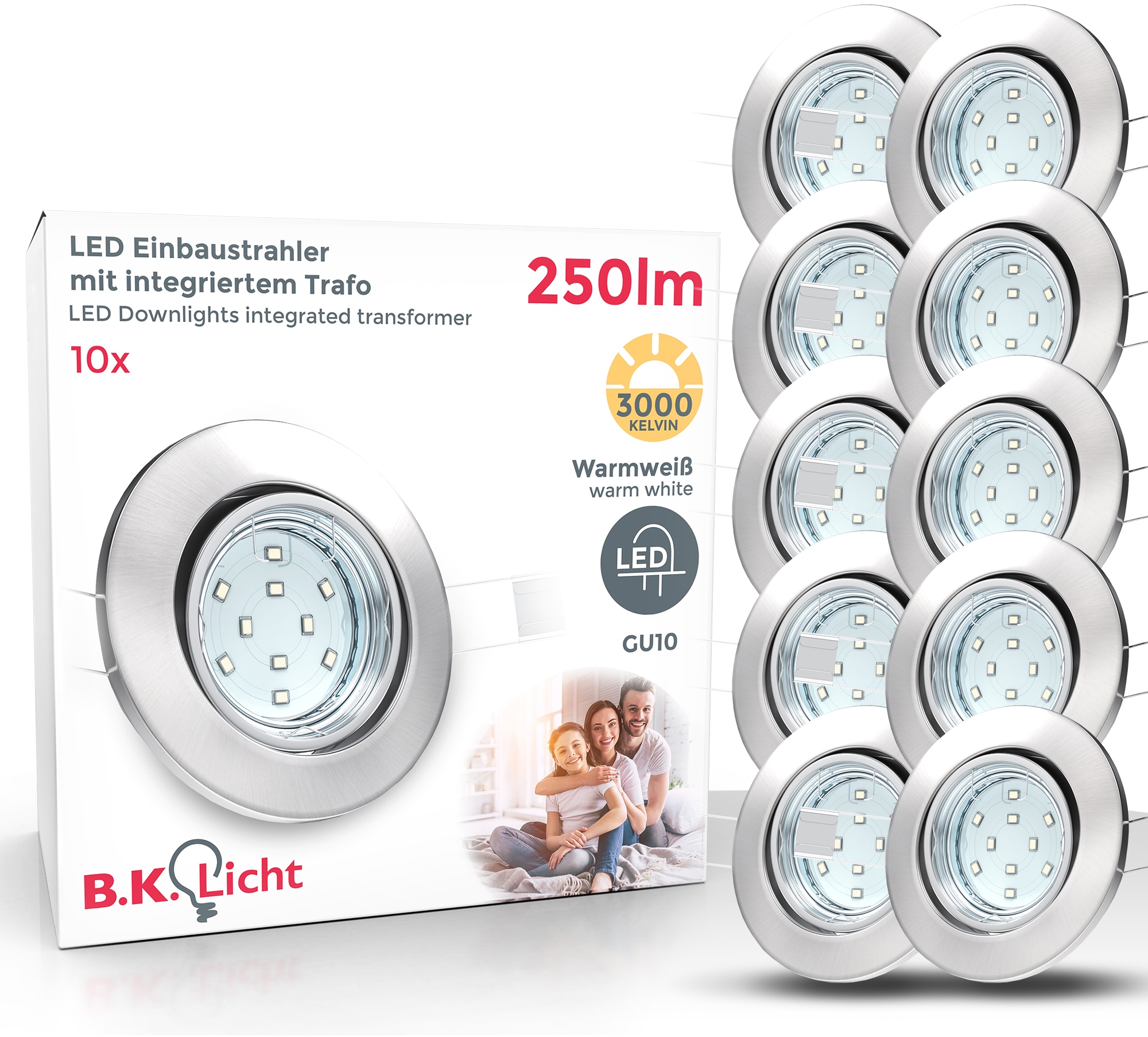 B.K.Licht LED Einbaustrahler, 10 weiß, | online GU10, mit Einbauleuchten, schwenkbar, inkl. Jahren flammig-flammig, 3W XXL 3 Decken-Spot LED 250lm Garantie kaufen