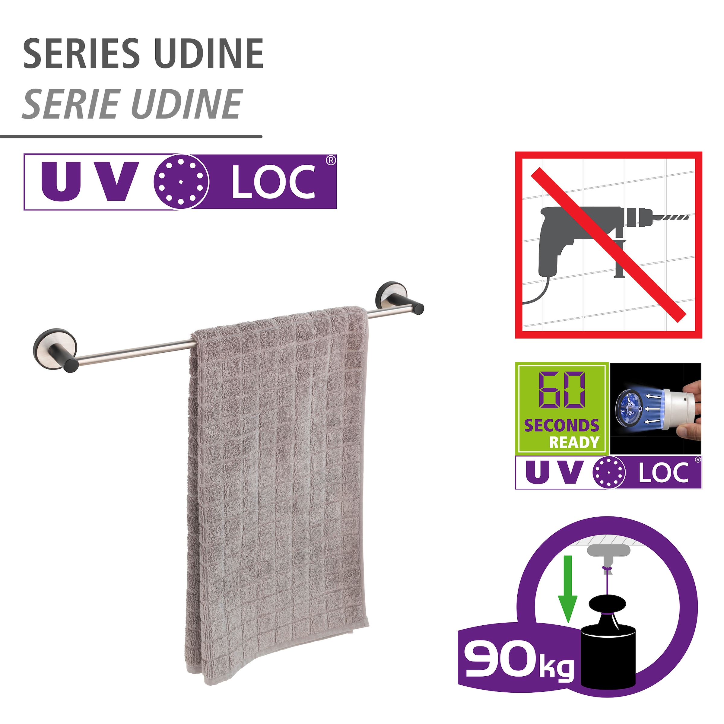 WENKO Handtuchstange »UV-Loc® Udine« befestigen ohne Bohren