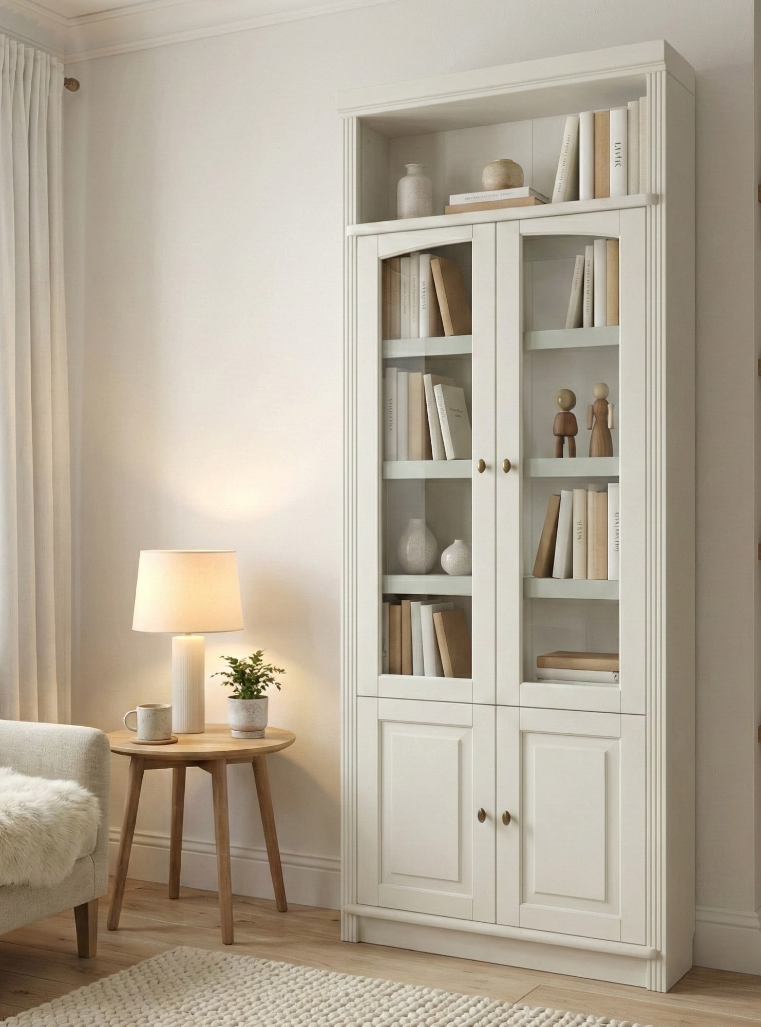 OTTO home Vitrine »Soeren Regal mit 2 Glastüren und 2 Holztüren, B/TH: 80/29/220 cm« Kiefer FSC®-zertifiziert, 1 offenes Fach, 6 Fächer hinter den Türen