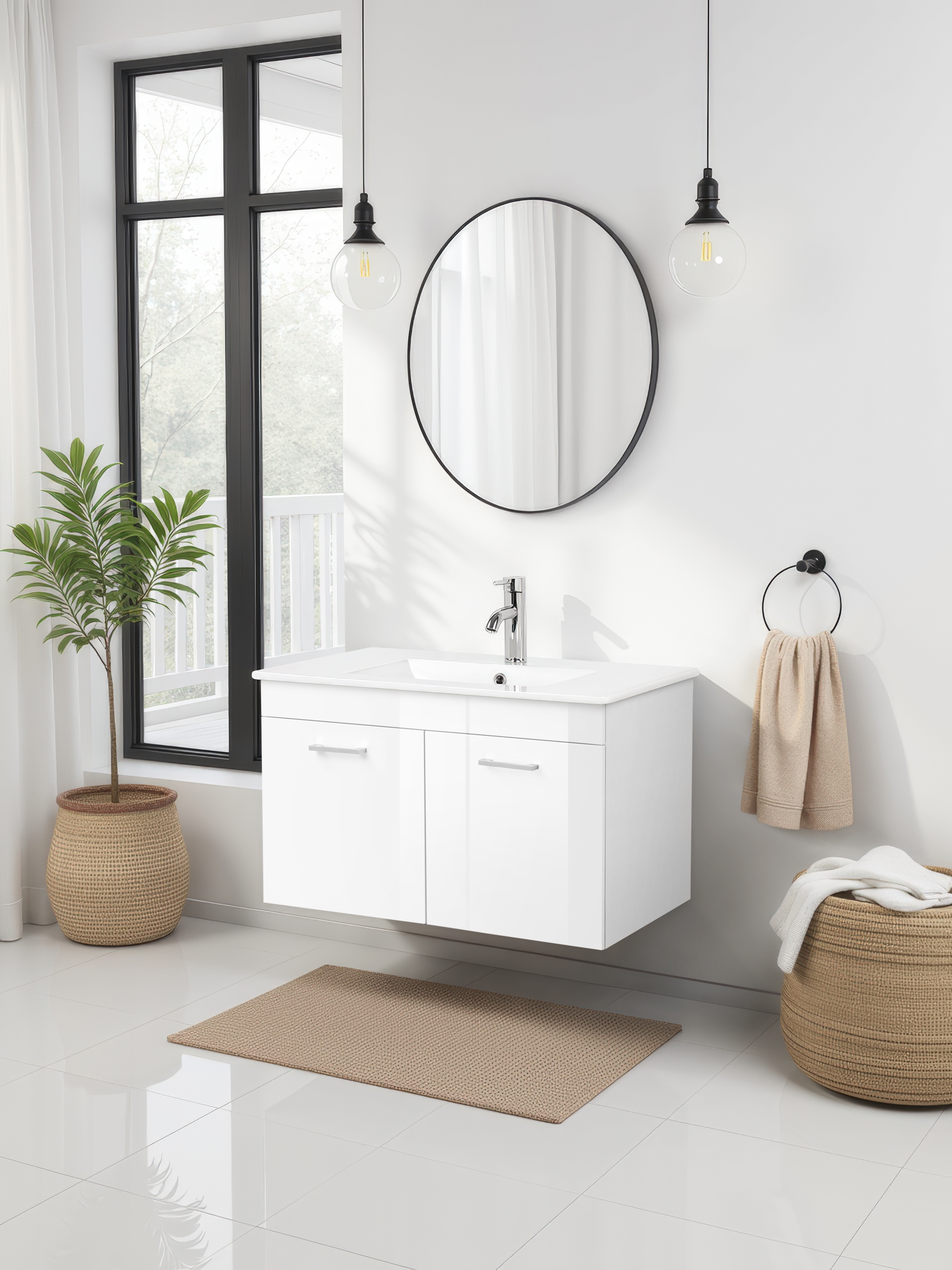 welltime Waschtisch »Florenz, Breite 60cm, 2 Tür, 2 Fächer, MDF-Front«, Waschplatz mit 2 Türen,in verschiedenen Farben erhältlich, Badmöbel