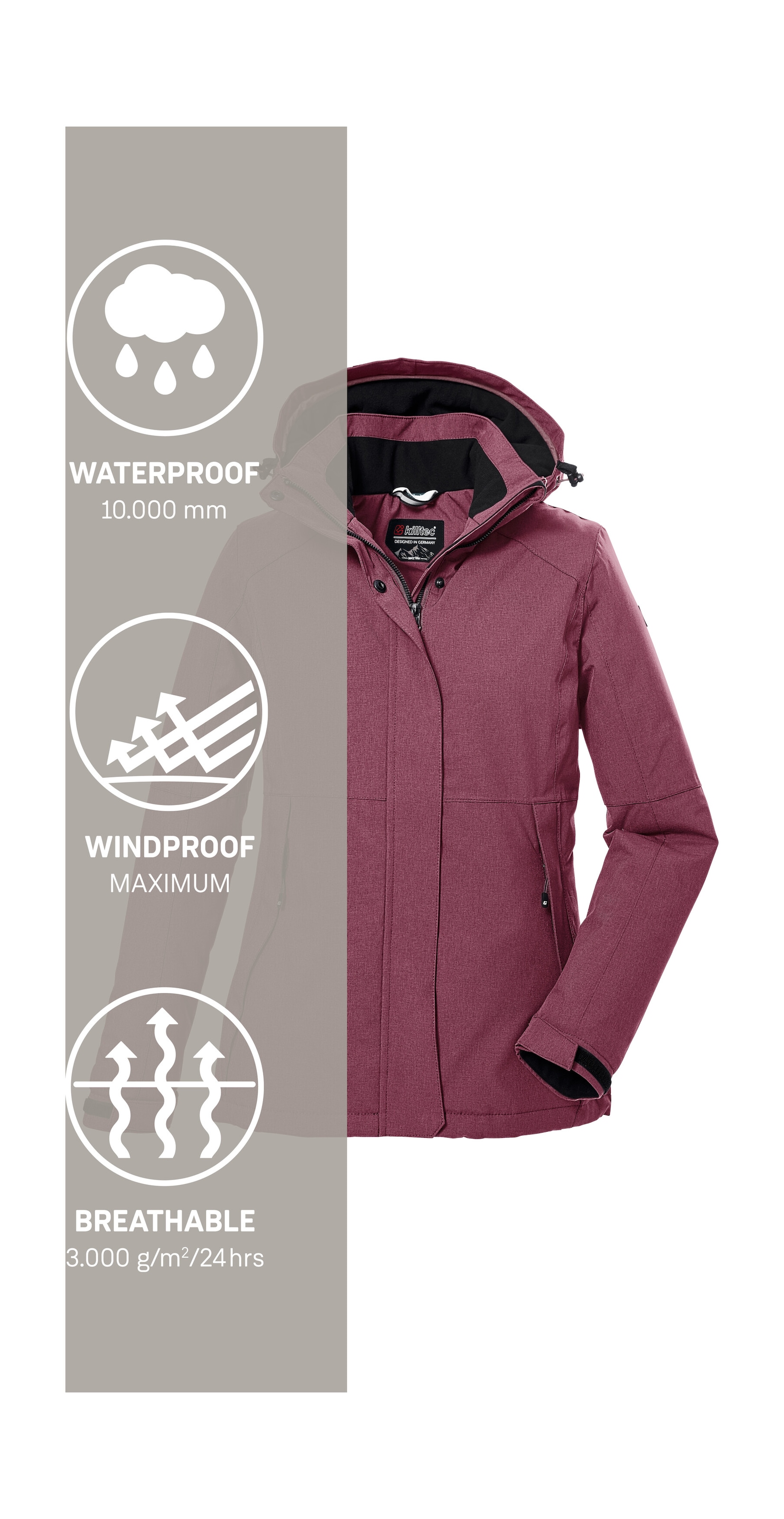 Killtec Outdoorjacke »KOW 37 WMN JCKT« Wasserdichte Damen Funktionsjacke mit abnehmbarer Kapuze