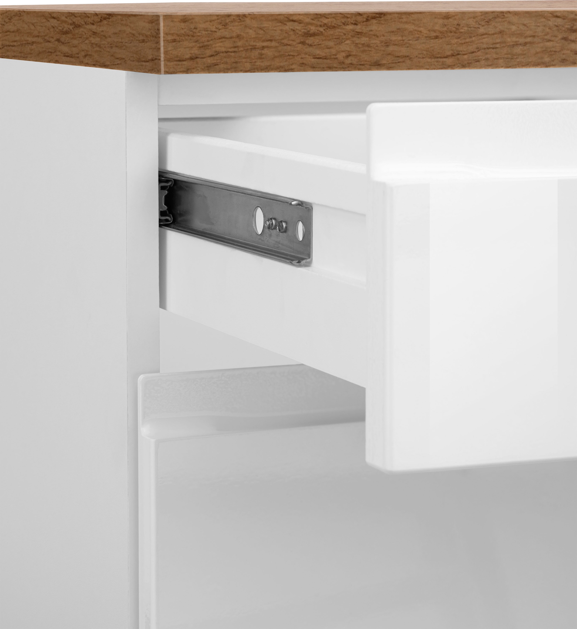 KOCHSTATION Küchenzeile »KS-Virginia,neu in verbesserter Ausführung« Arbeitsplatte 38 mm stark, Stauraum, Softclose,  Breite 330 cm, Soft-Close, ohne E-Geräte