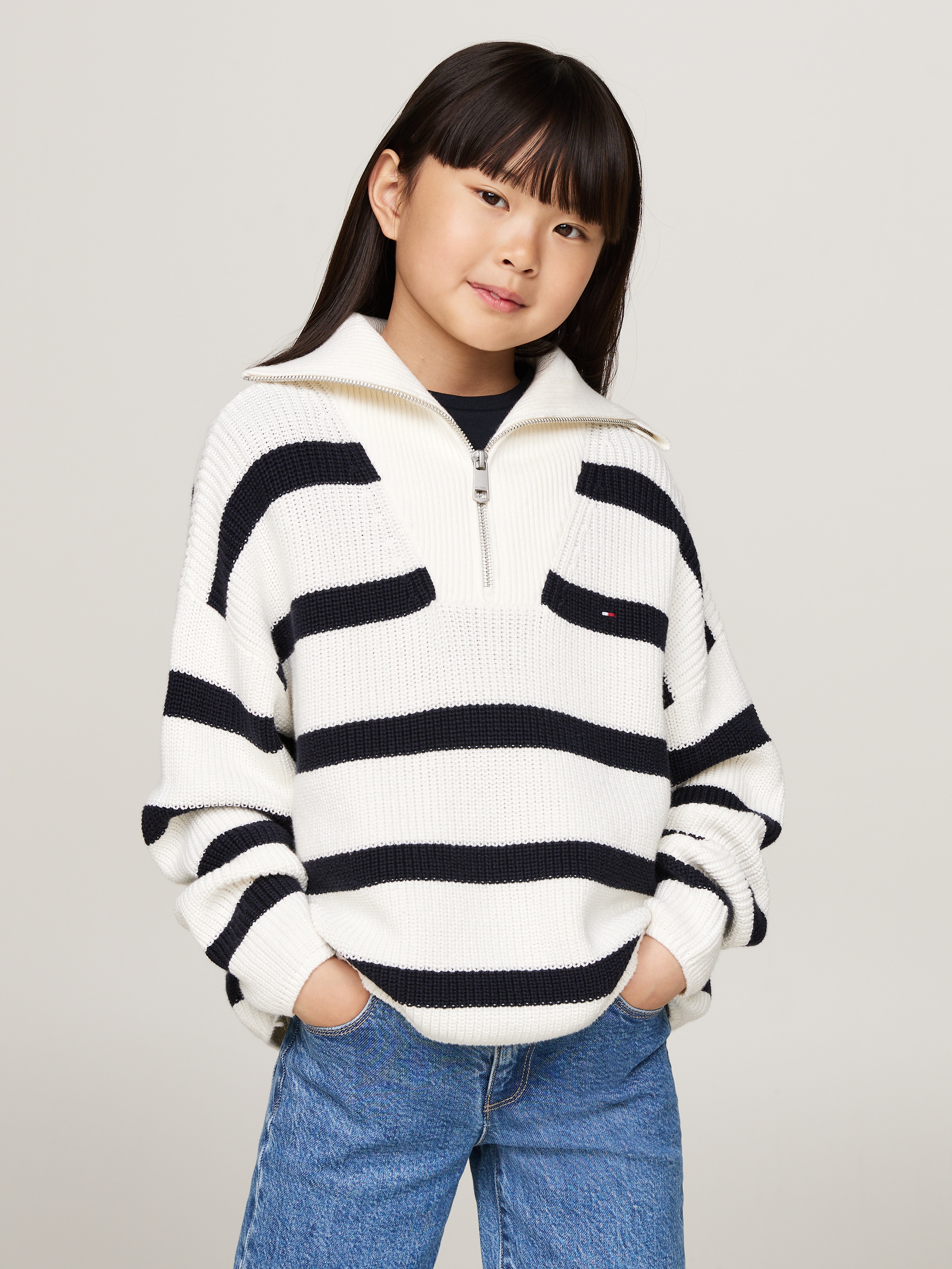 Tommy Hilfiger Troyer »STRIPE HALF ZIP SWEATER«, Kinder bis 16 Jahre mit Logoprägung