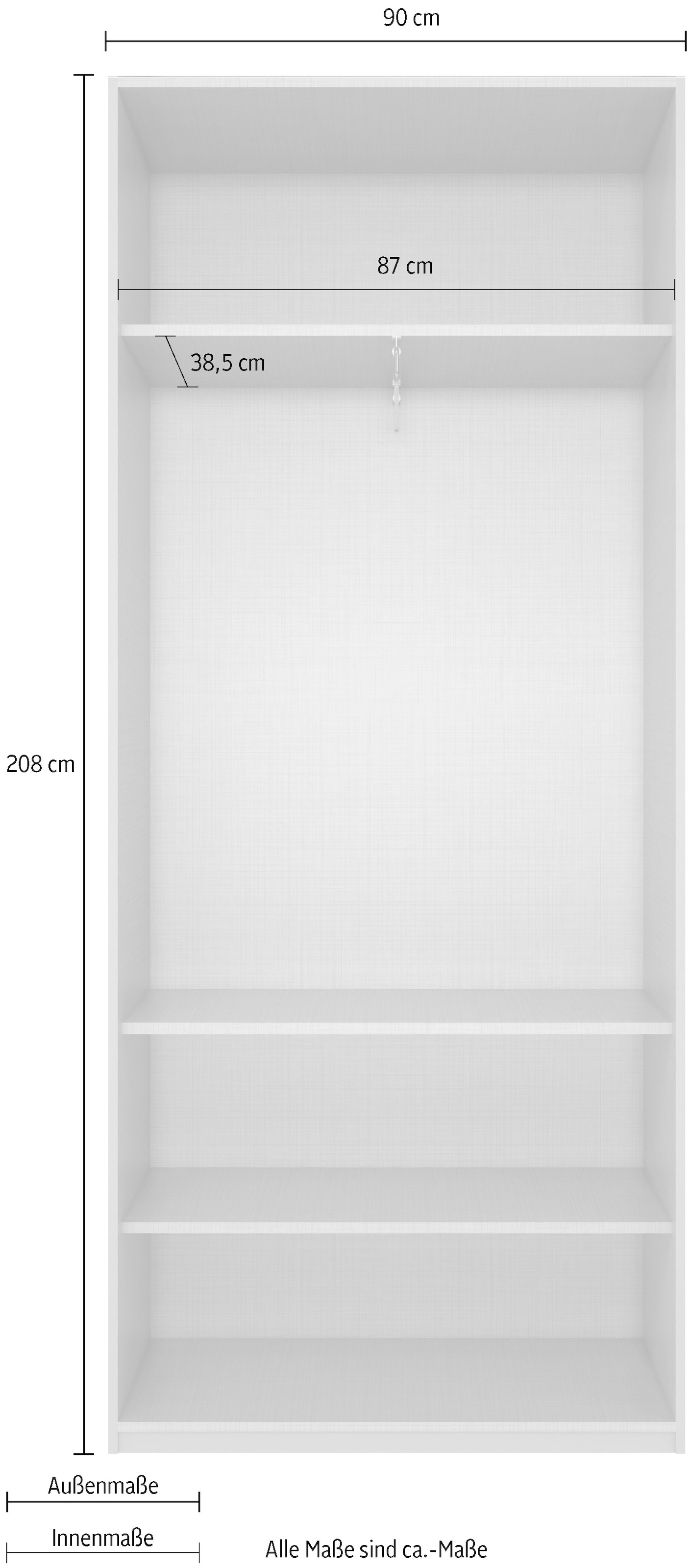Wimex Kleiderschrank »Mugano,in 5 Breiten,2 Höhen,2 Tiefen, viele Farben, Made in Germany« in Basic oder Premium Ausstattung,  mit langen Griffen aus Metall, mit oder ohne Spiegel