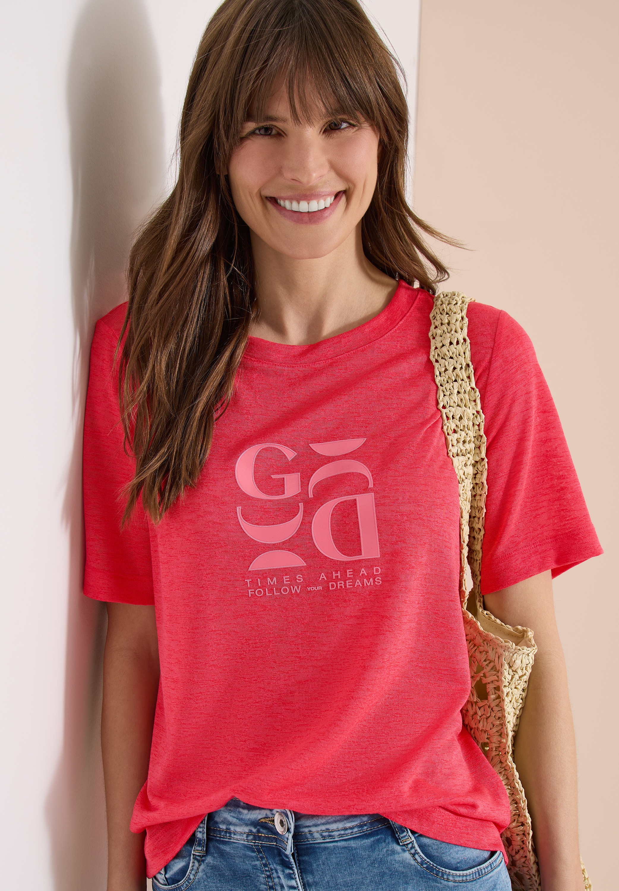 Cecil Kurzarmshirt Sommershirt in Leinen-Optik mit Print