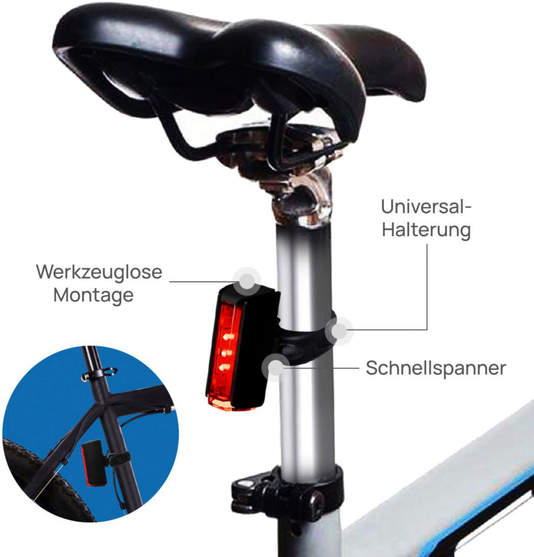 FISCHER Fahrrad Fahrrad-Rücklicht »LED-Akku Rücklicht TWIN STOP mit Bodenbeleucht. und Bremslichtfunktion«
