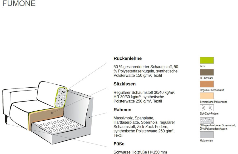 PLACES OF STYLE Ecksofa »Fumone, Lederoptik oder Soft-Touch Chenille« Breite 260, mit schwarzen Massivholzfüßen