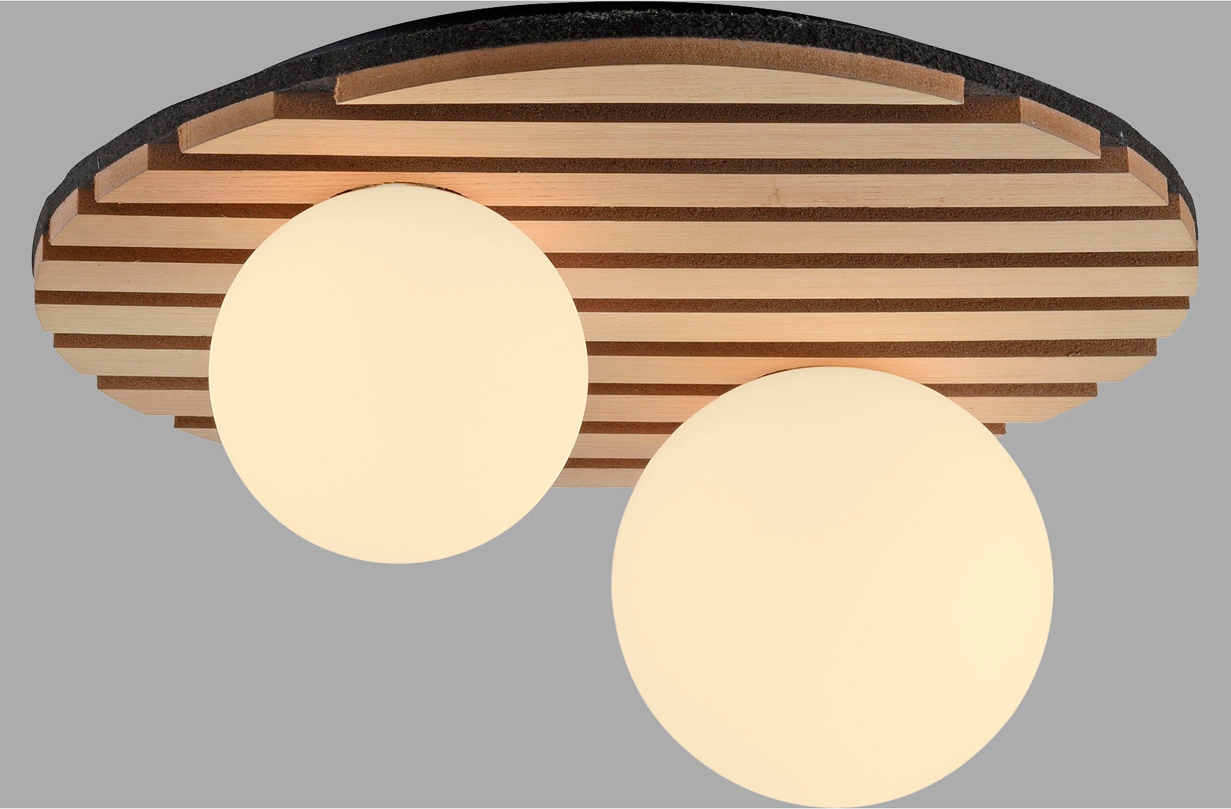 Leonique Deckenleuchte »Erinette Akustikpaneele mit Glaskugel«, 2 flammig, Leuchtmittel G9 | Leuchtmittel wechselbar-ohne Leuchtmittel, Holz, Akustik, Paneele, Glas, opal matt weiß, Deckenlampe